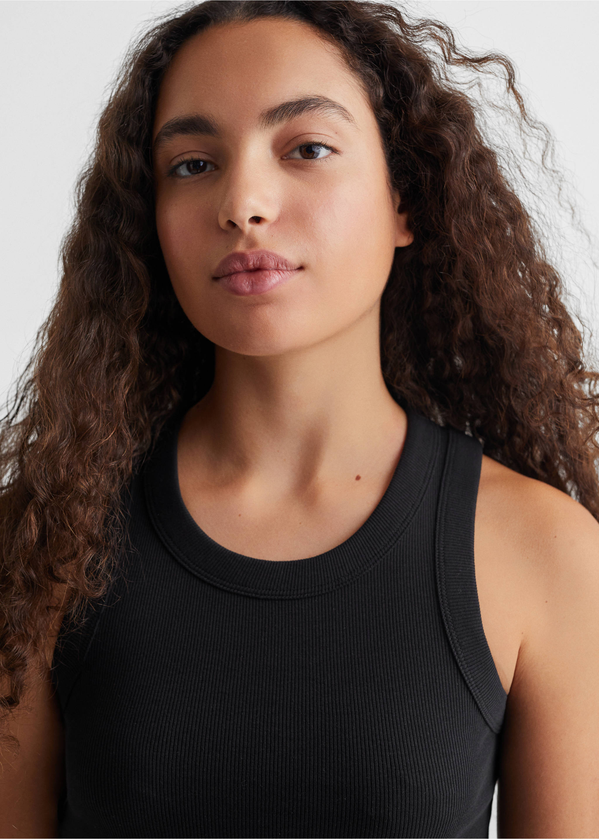 Ribbad bomull-blandning top - Detaljer om artikeln 1, Svart. Ref: 67032916-00.