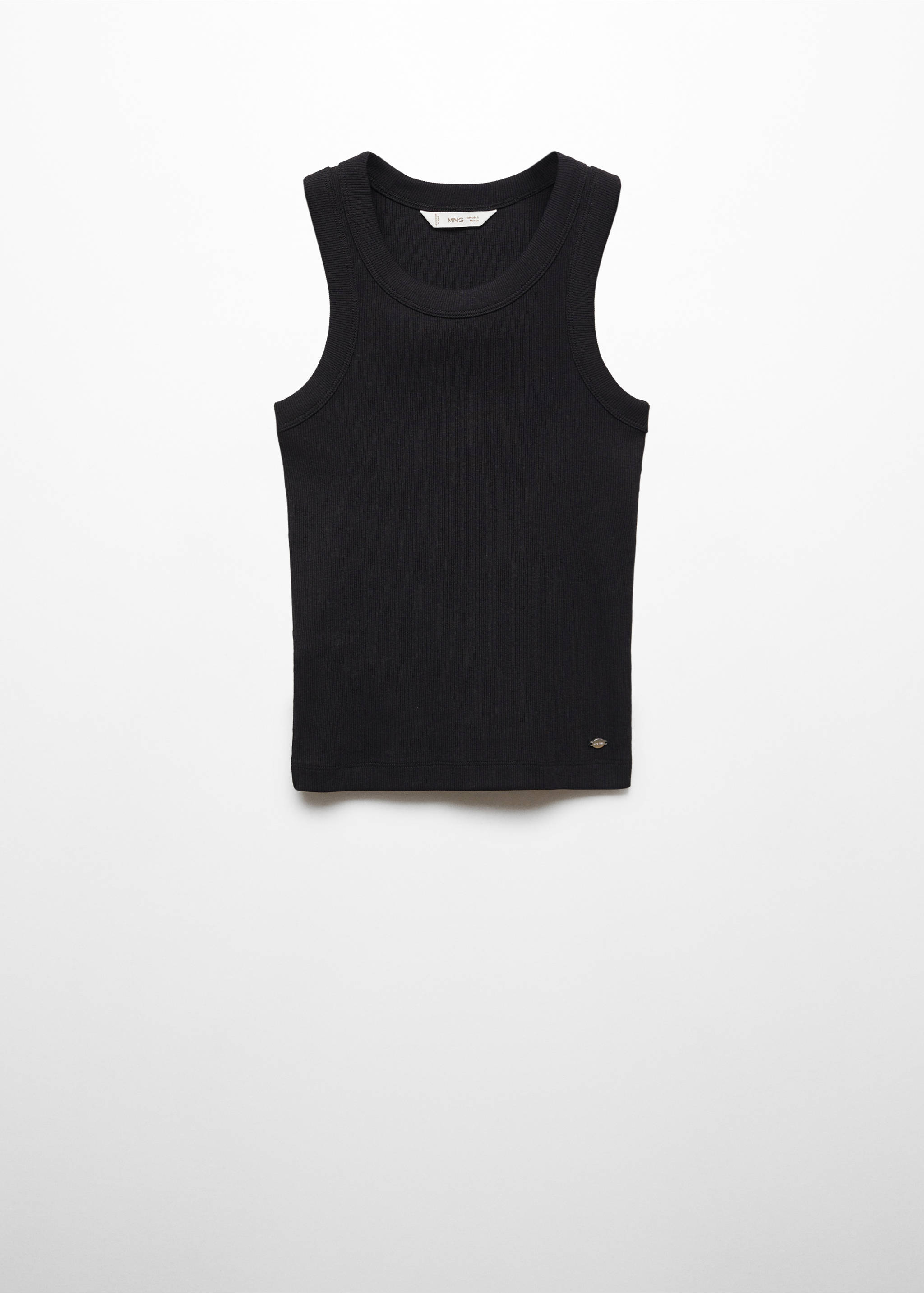 Ribbad bomull-blandning top - Artikel utan modell, Svart. Ref: 67032916-00.