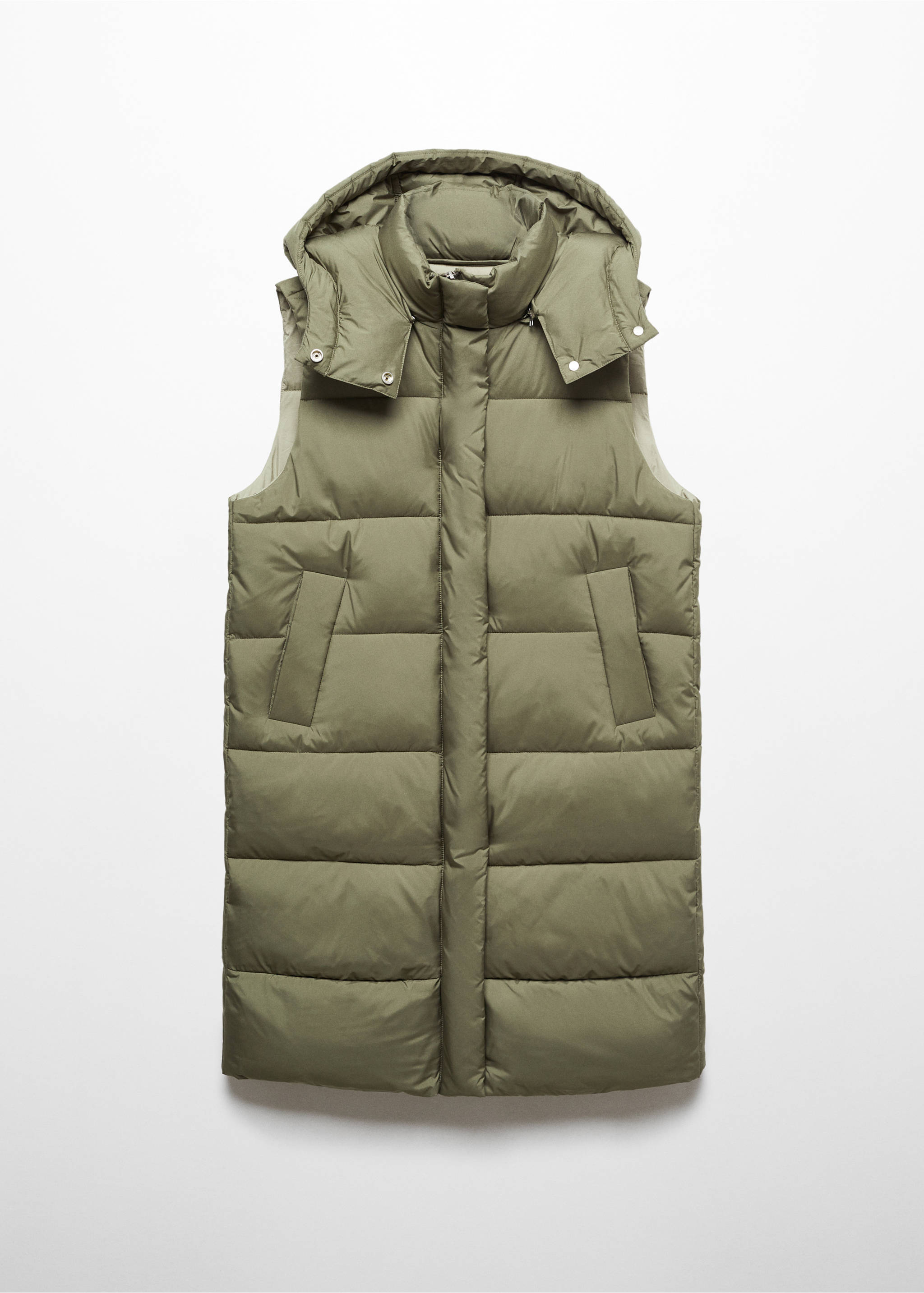 Quilted gilet with hood - Article without model, Khaki. Ref: 67033263-00.