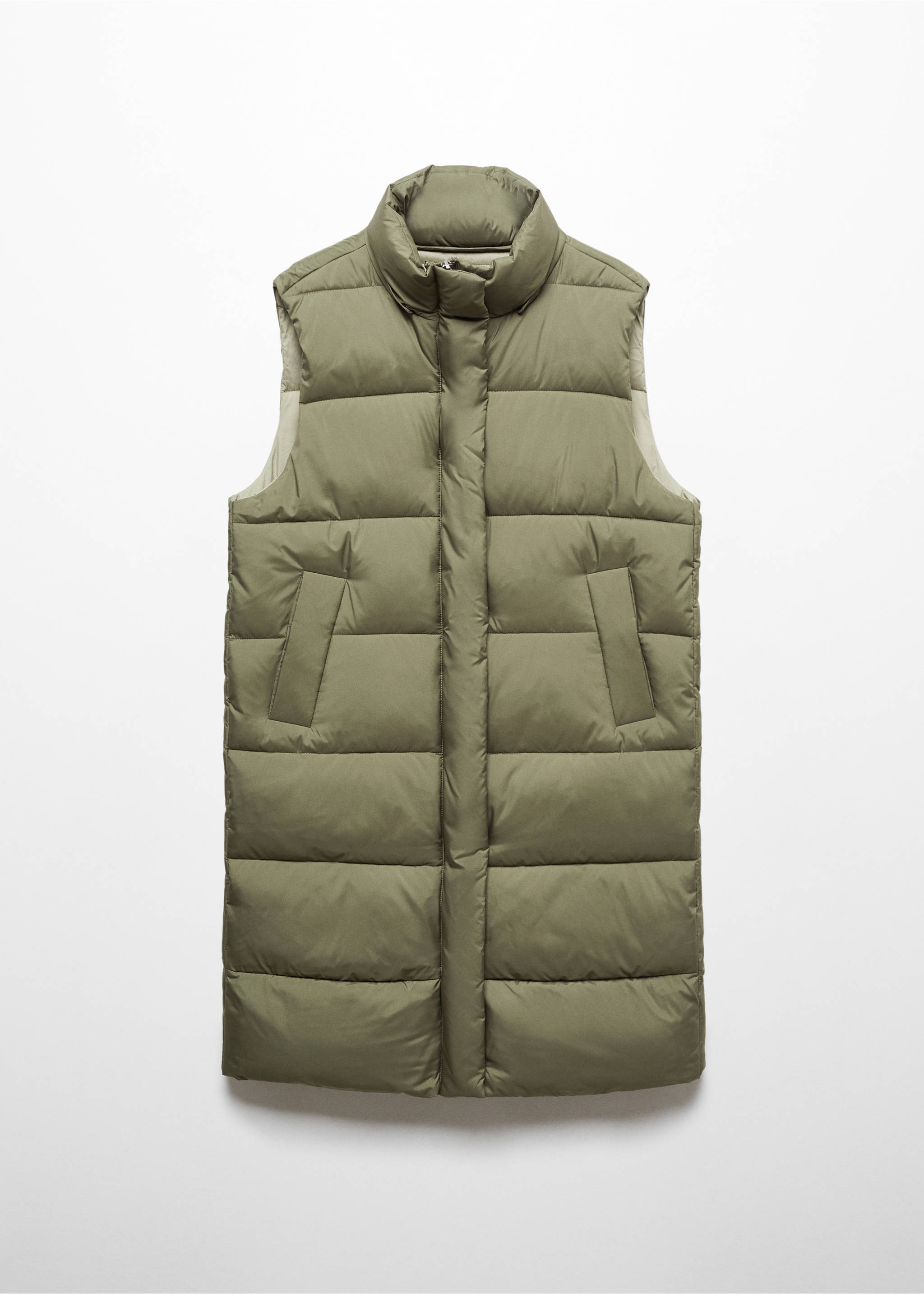 Quilted gilet with hood - Details of the article 8, Khaki. Ref: 67033263-00.