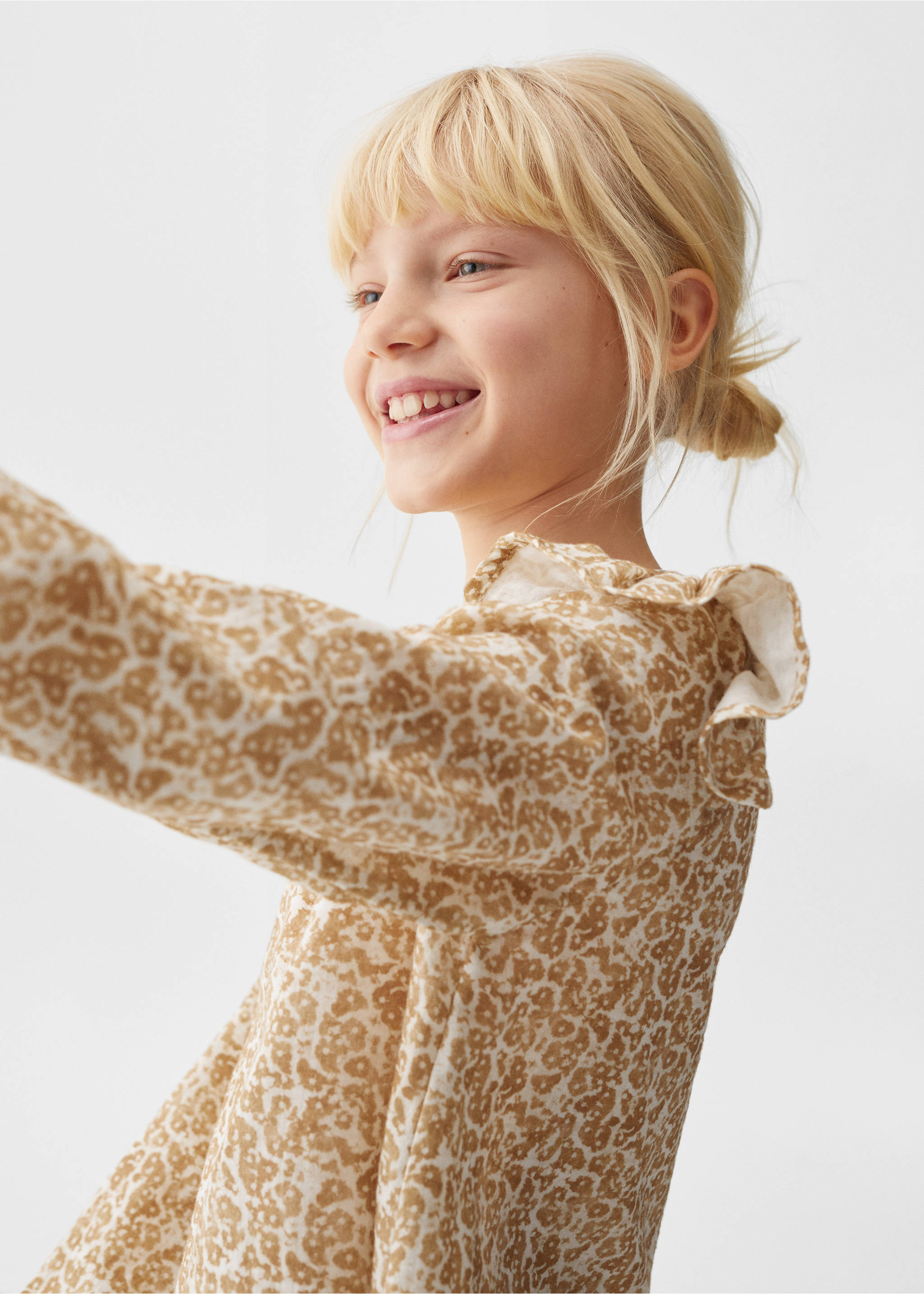 Blůza s potiskem a volány - Detail zboží 1, Okrová. Ref: 67033688-00.