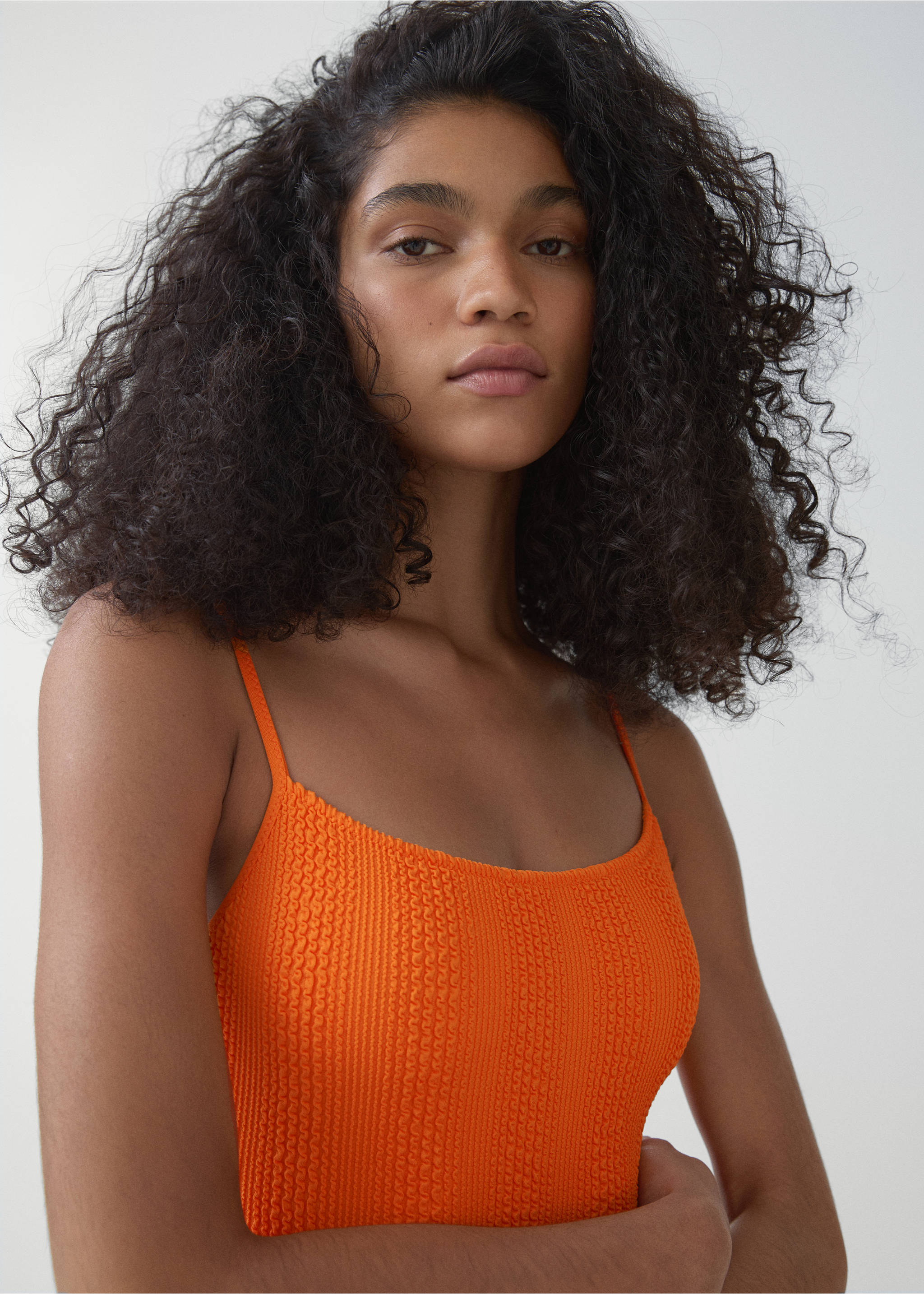 Textured swimsuit - Details of the article 1, Orange. Ref: 67034018-00.