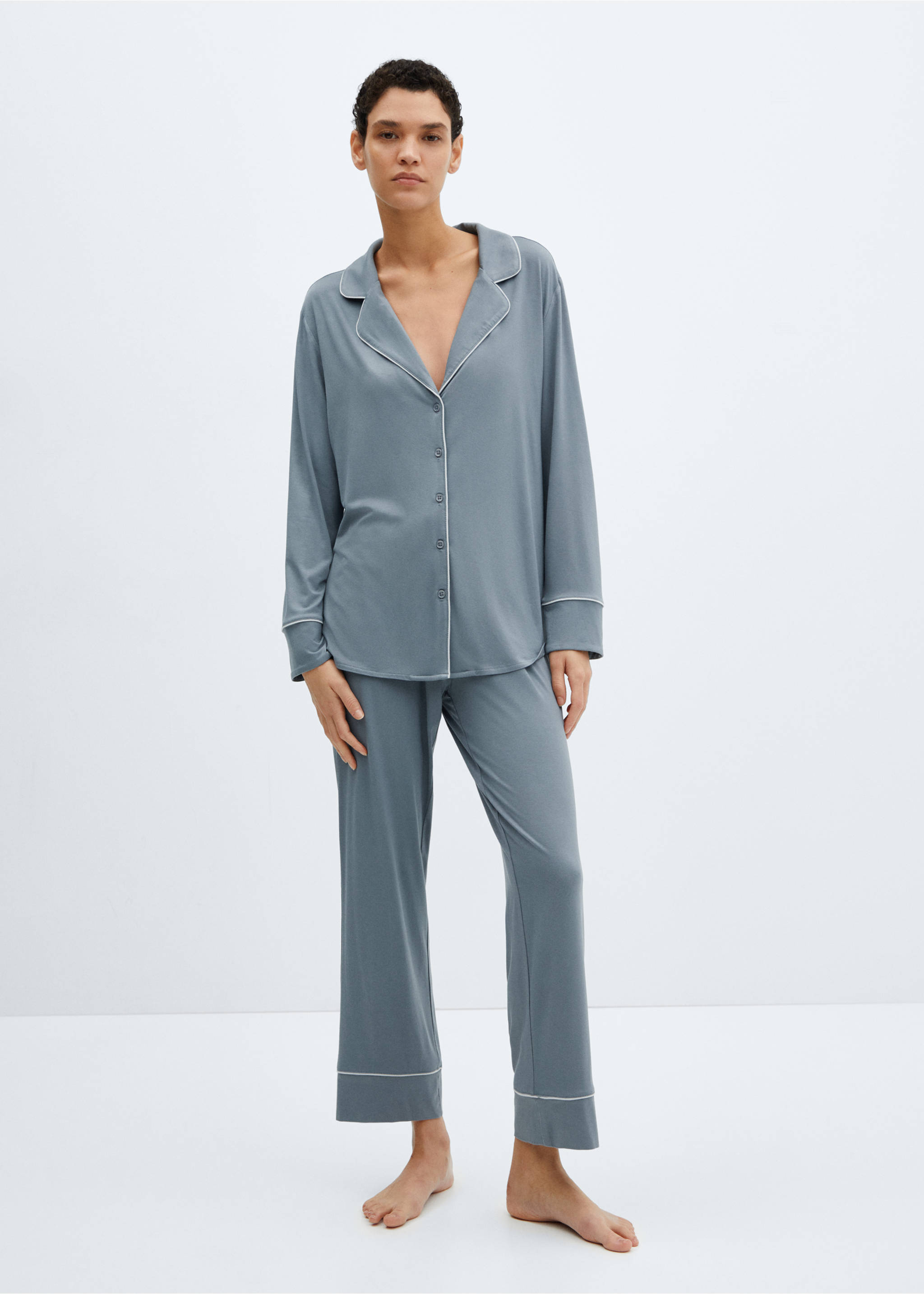 Pyjamahose mit Borte - Allgemeine Ansicht, Tintenblau. Ref: 67034020-00.