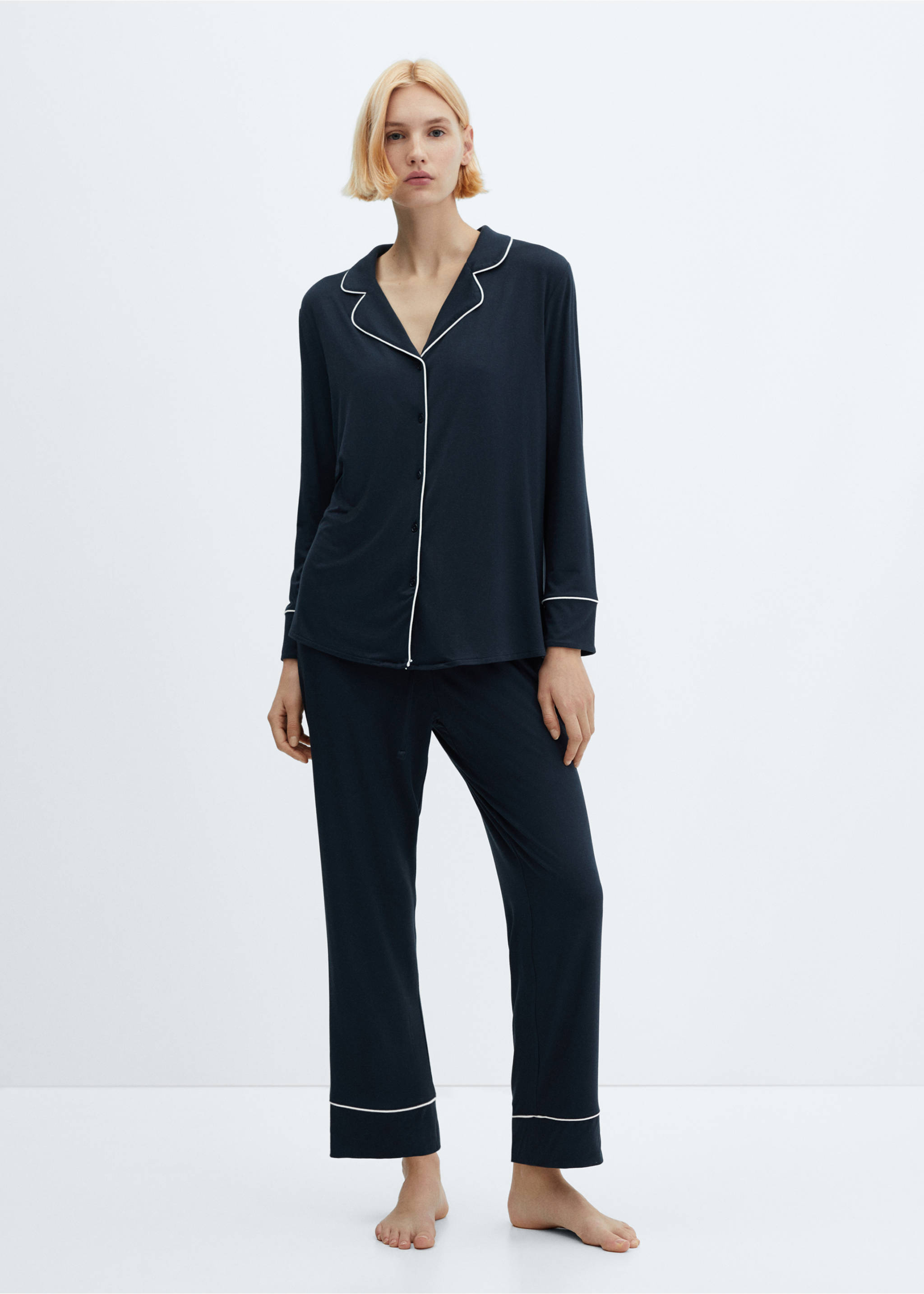 Pyjamahose mit Borte - Allgemeine Ansicht, Dunkles Marineblau. Ref: 67034020-00.