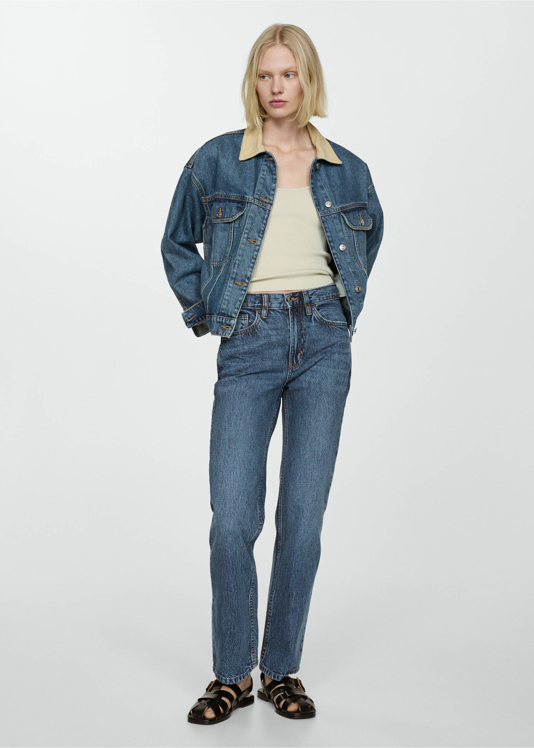 Mid-rise straight jeans - General plane, Dark Blue. Ref: 67034022-00.