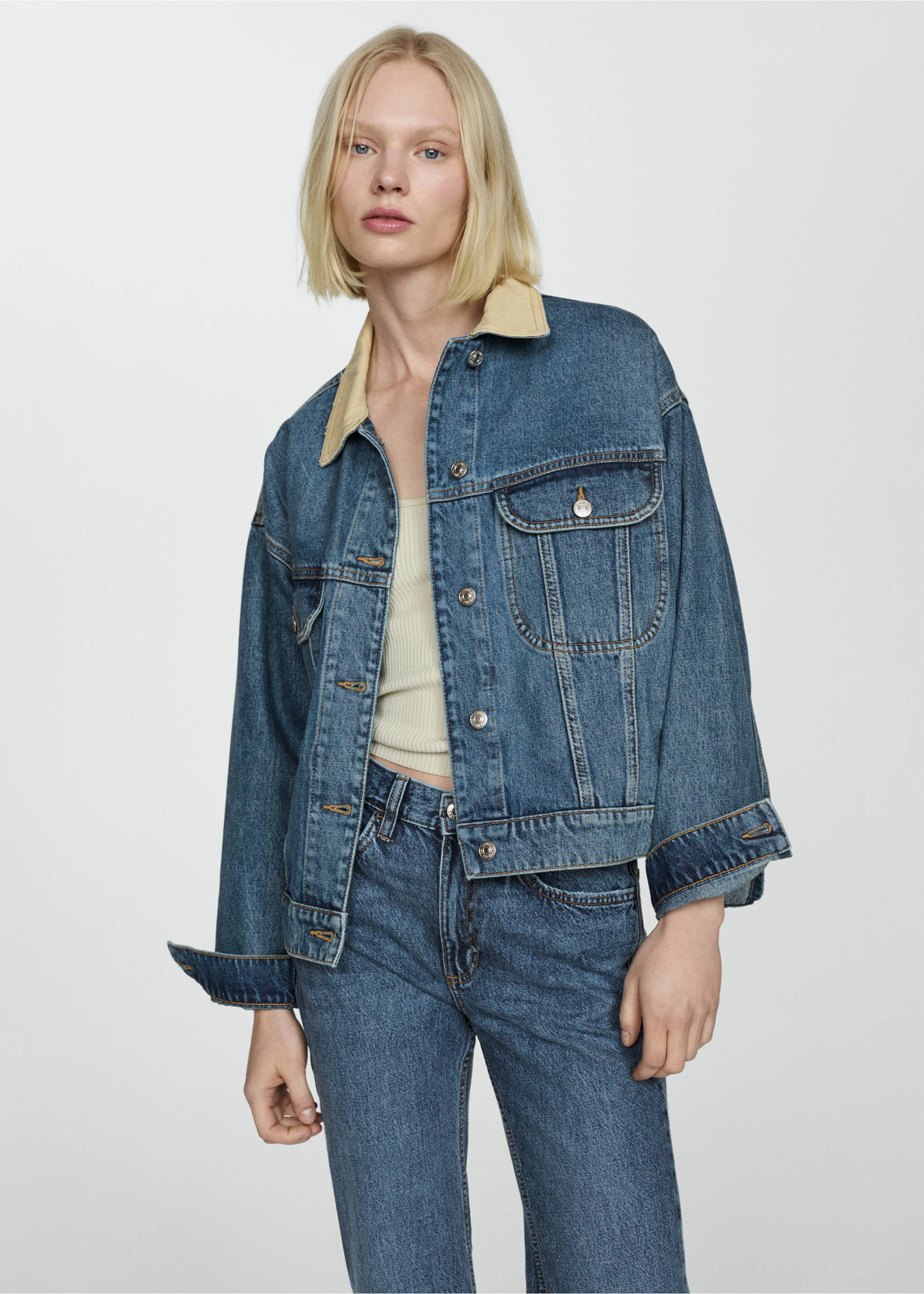 Mid-rise straight jeans - Details of the article 1, Dark Blue. Ref: 67034022-00.