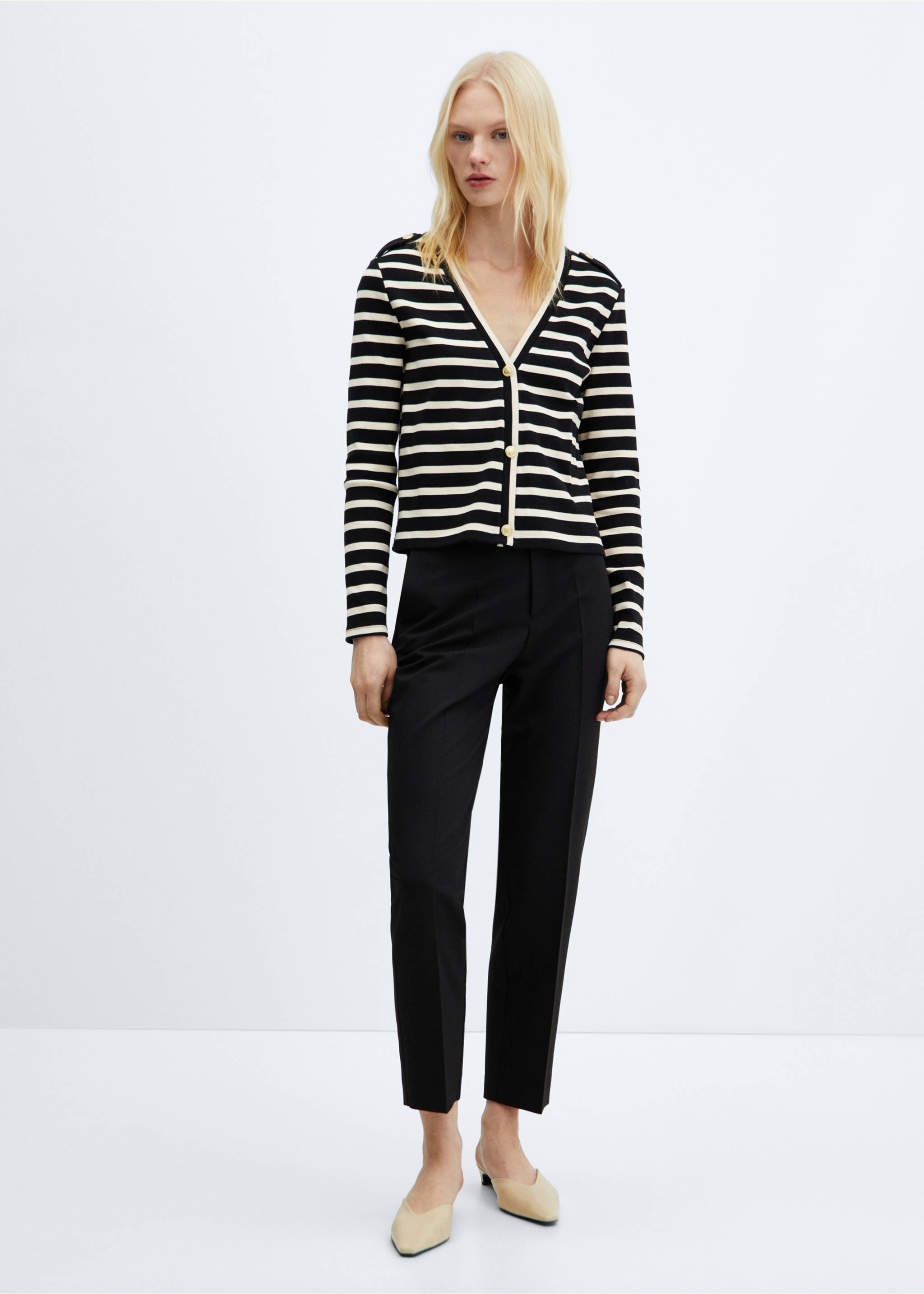 Striped cardigan with buttons - General plane, Black. Ref: 67034037-00.