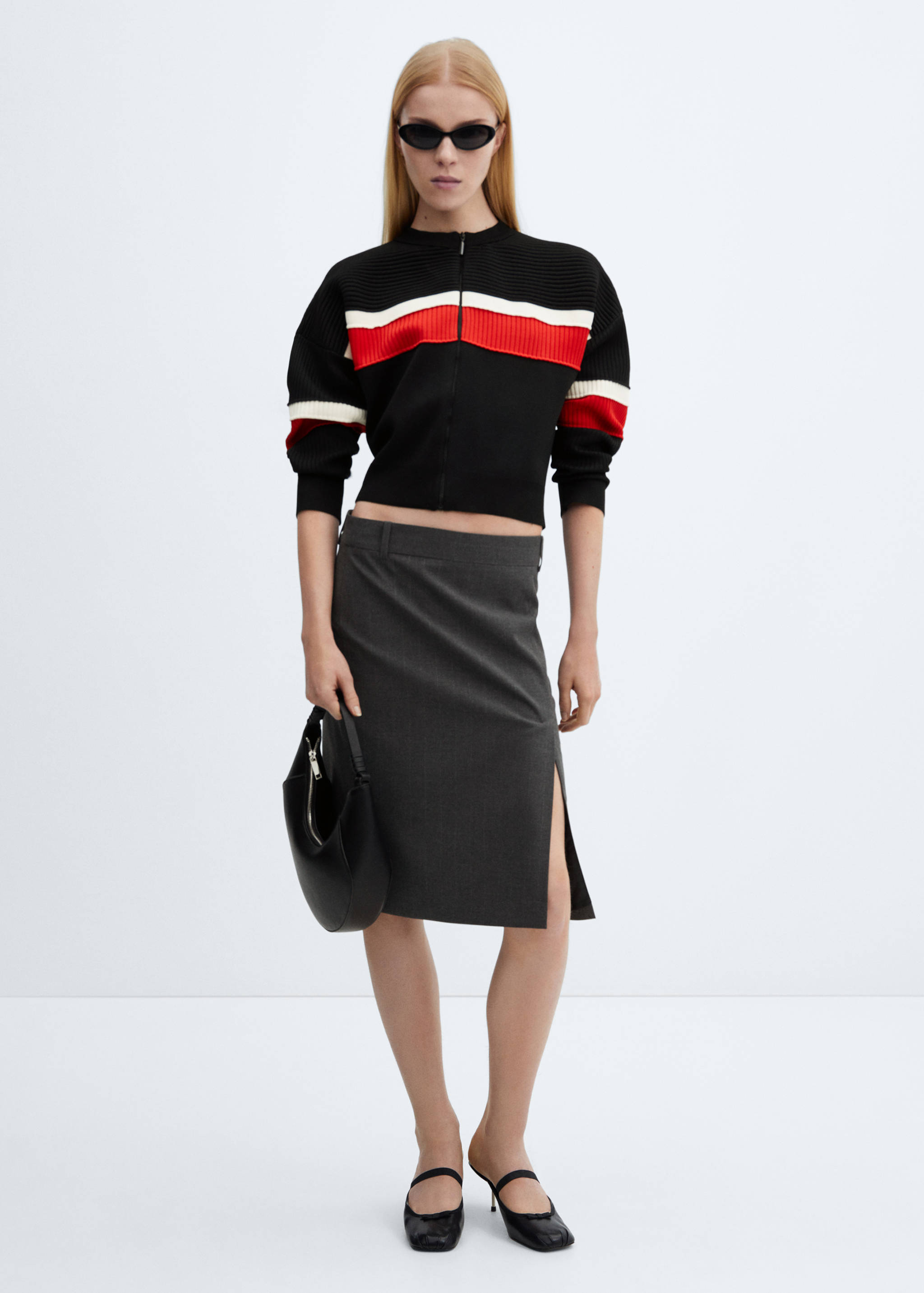 Ribbstickad kofta dragkedja - Allmän bild