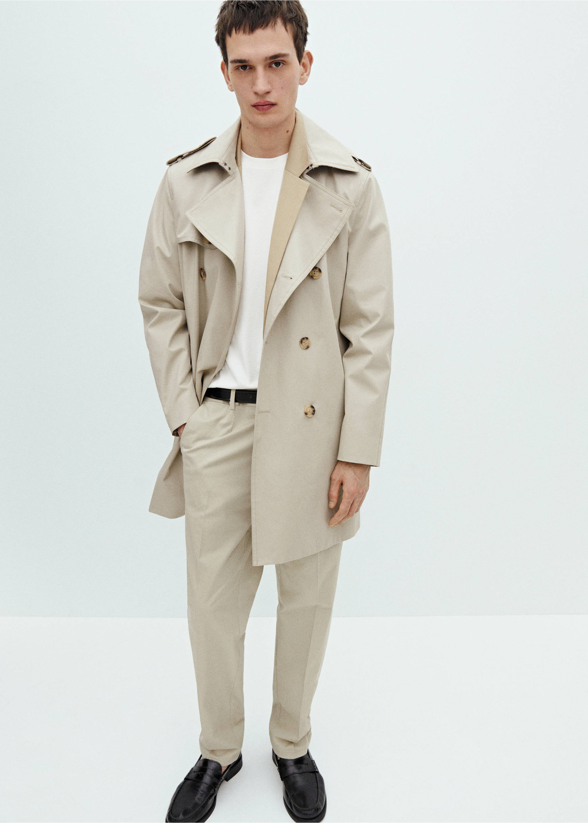 Regular-fit cotton trousers - Details of the article 5, Light/Pastel Grey. Ref: 67034442-00.