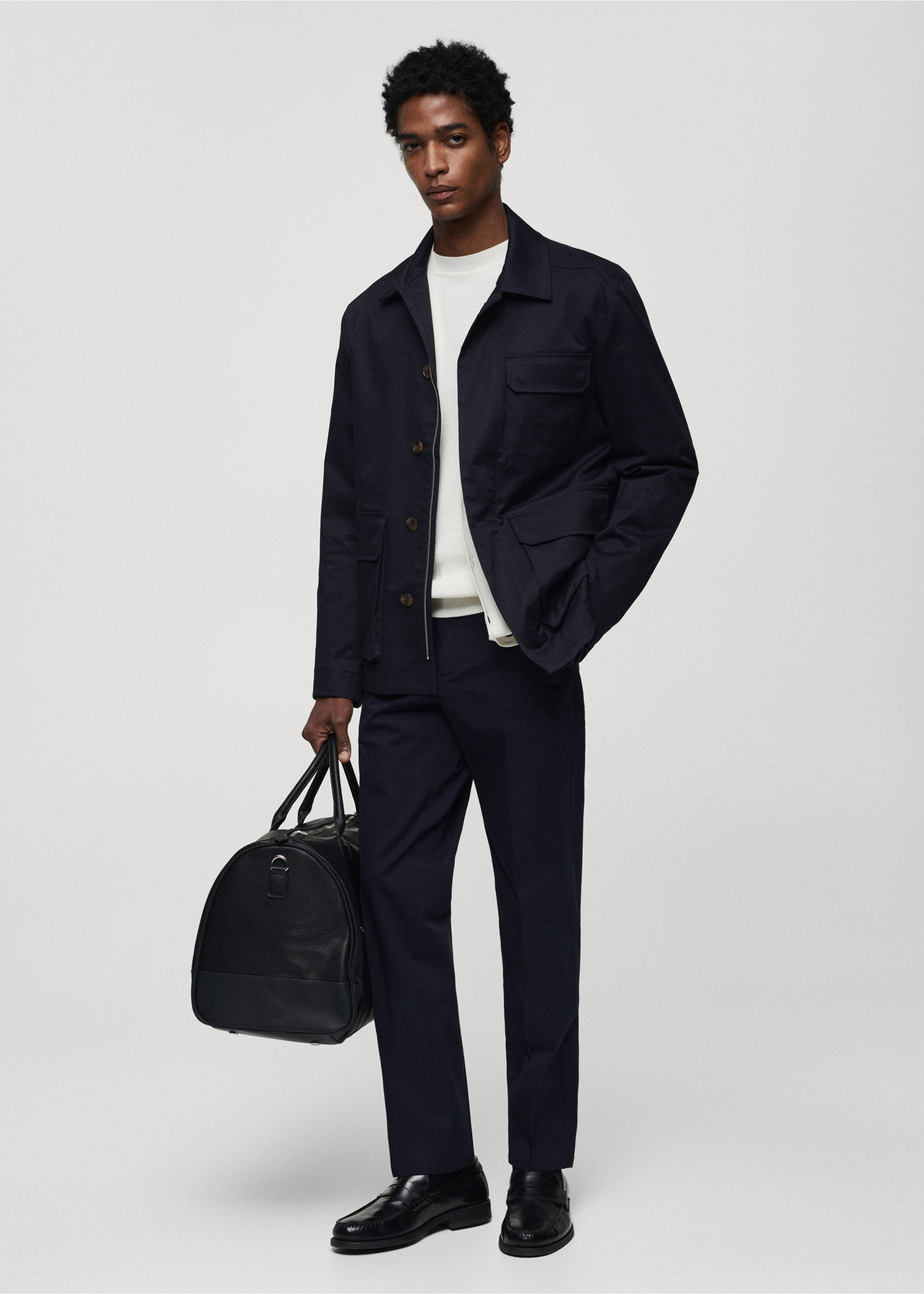 Regular-fit cotton trousers - General plane, Dark Navy. Ref: 67034442-00.