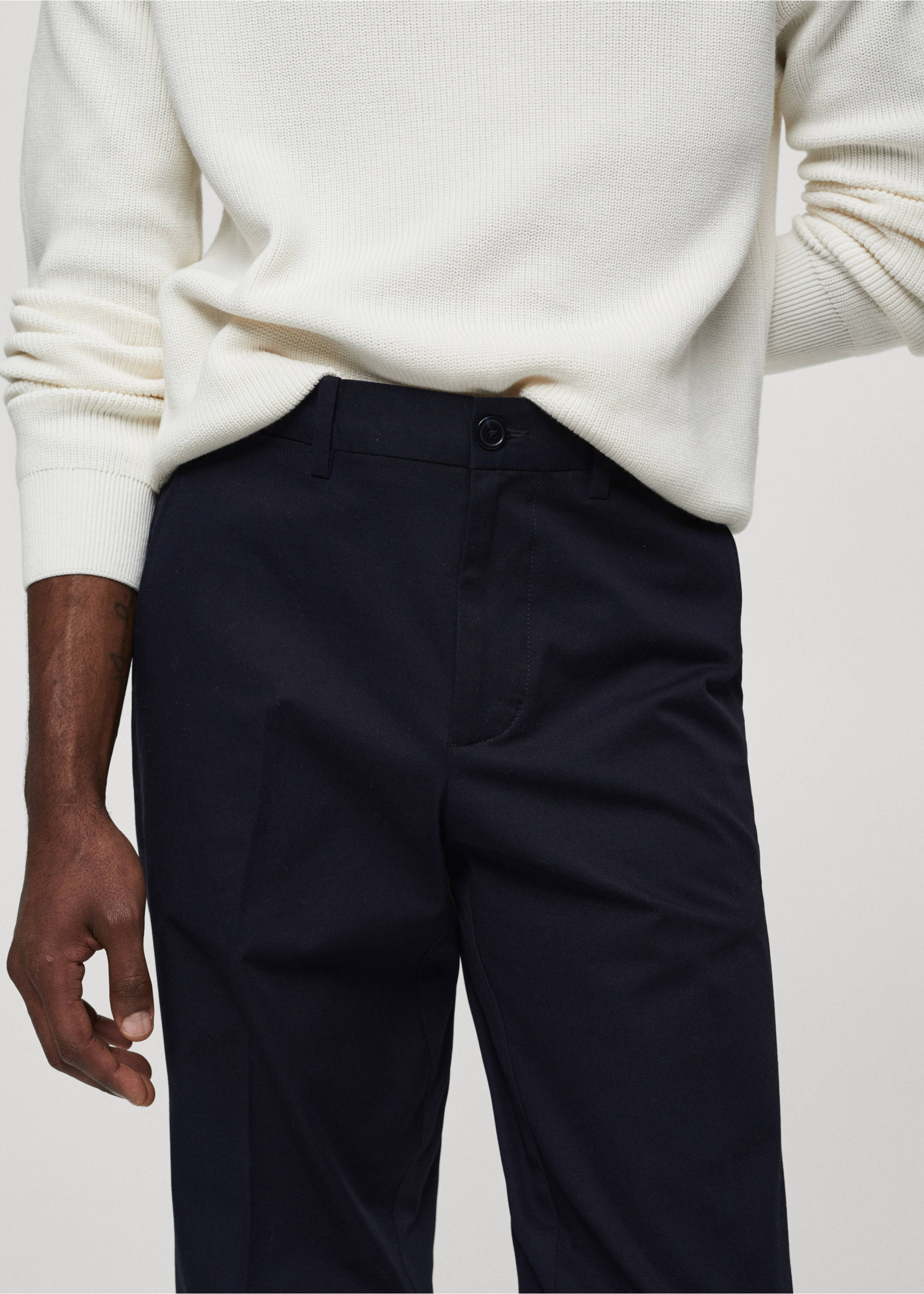 Regular-fit cotton trousers - Details of the article 1, Dark Navy. Ref: 67034442-00.