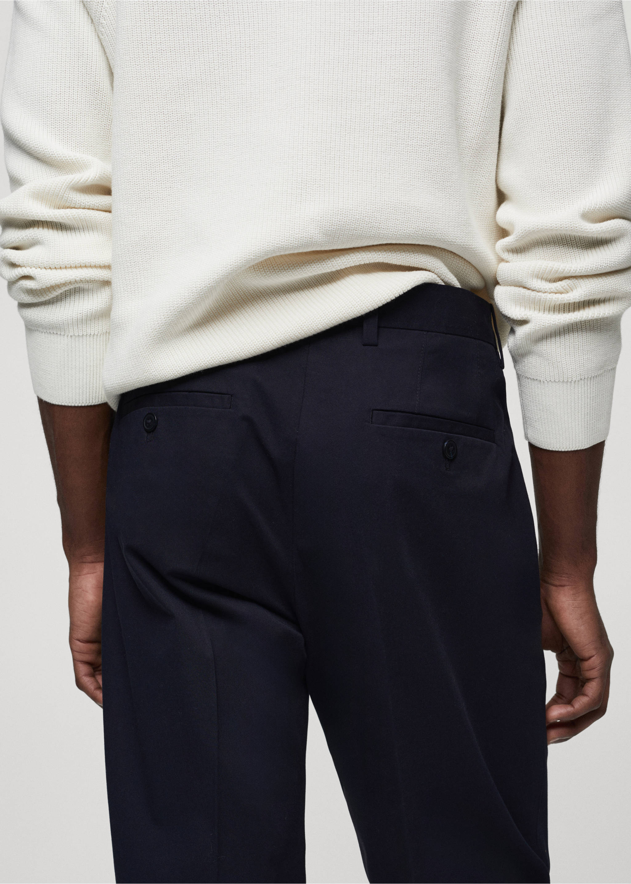 Regular-fit cotton trousers - Details of the article 4, Dark Navy. Ref: 67034442-00.