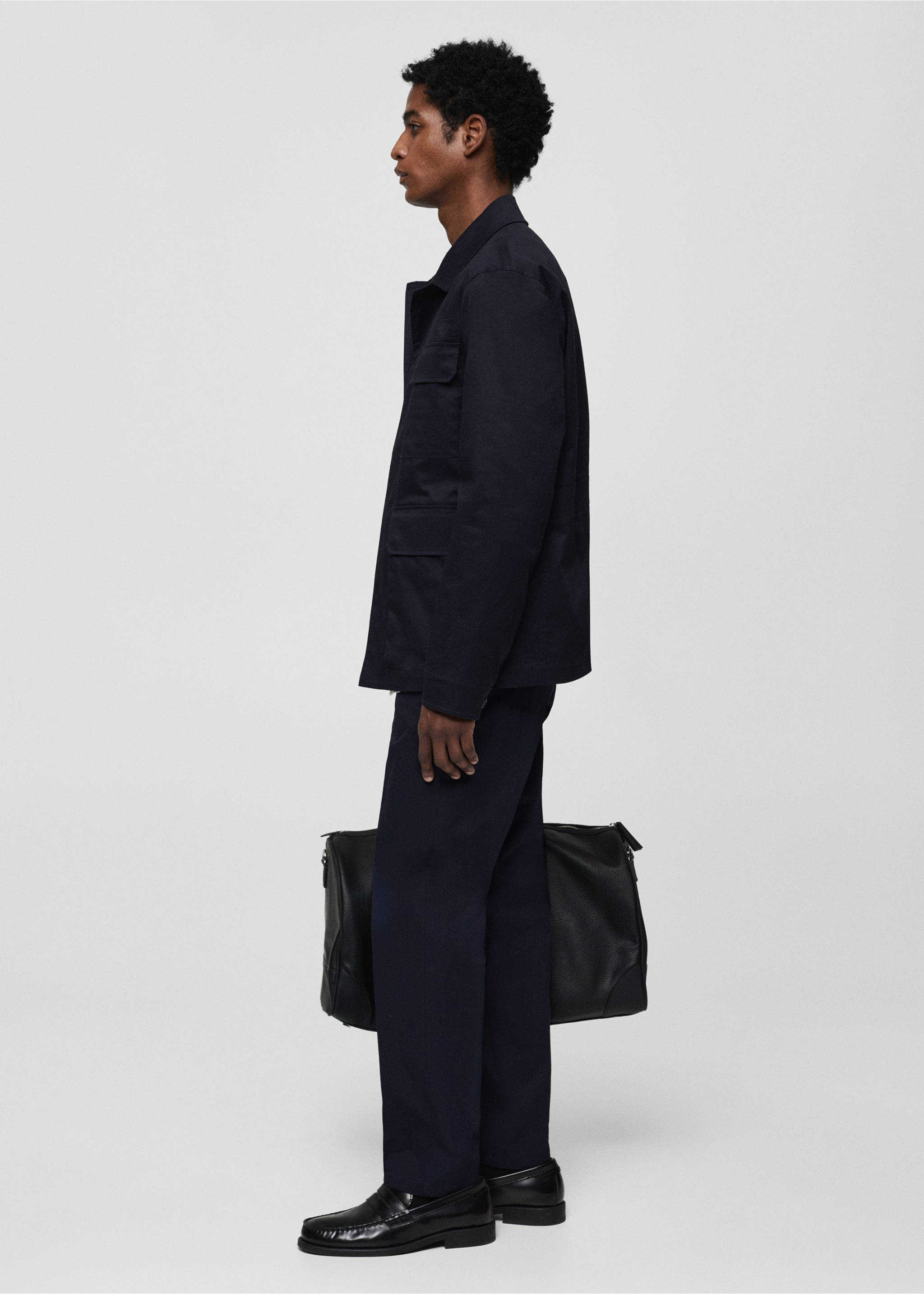 Regular-fit cotton trousers - Details of the article 2, Dark Navy. Ref: 67034442-00.