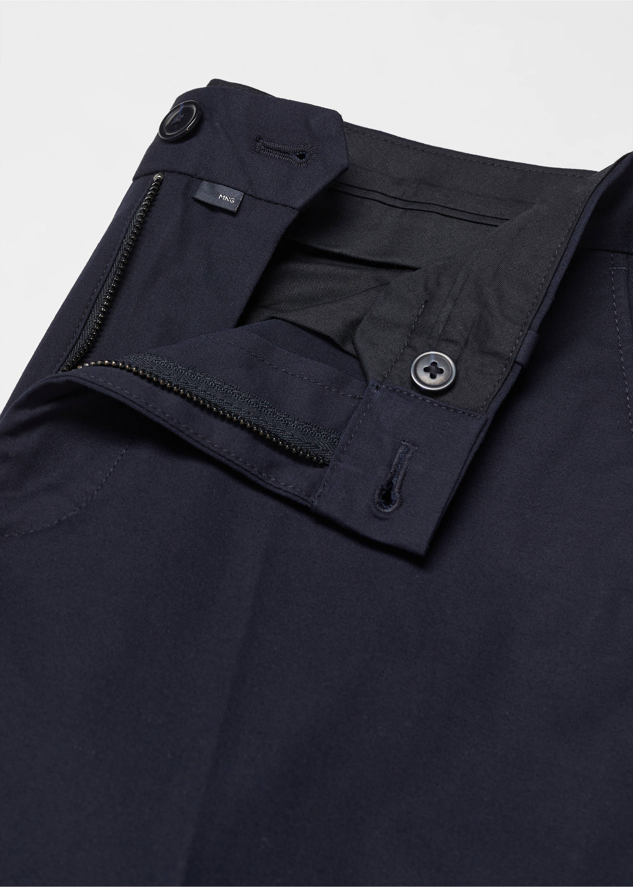 Regular-fit cotton trousers - Details of the article 8, Dark Navy. Ref: 67034442-00.