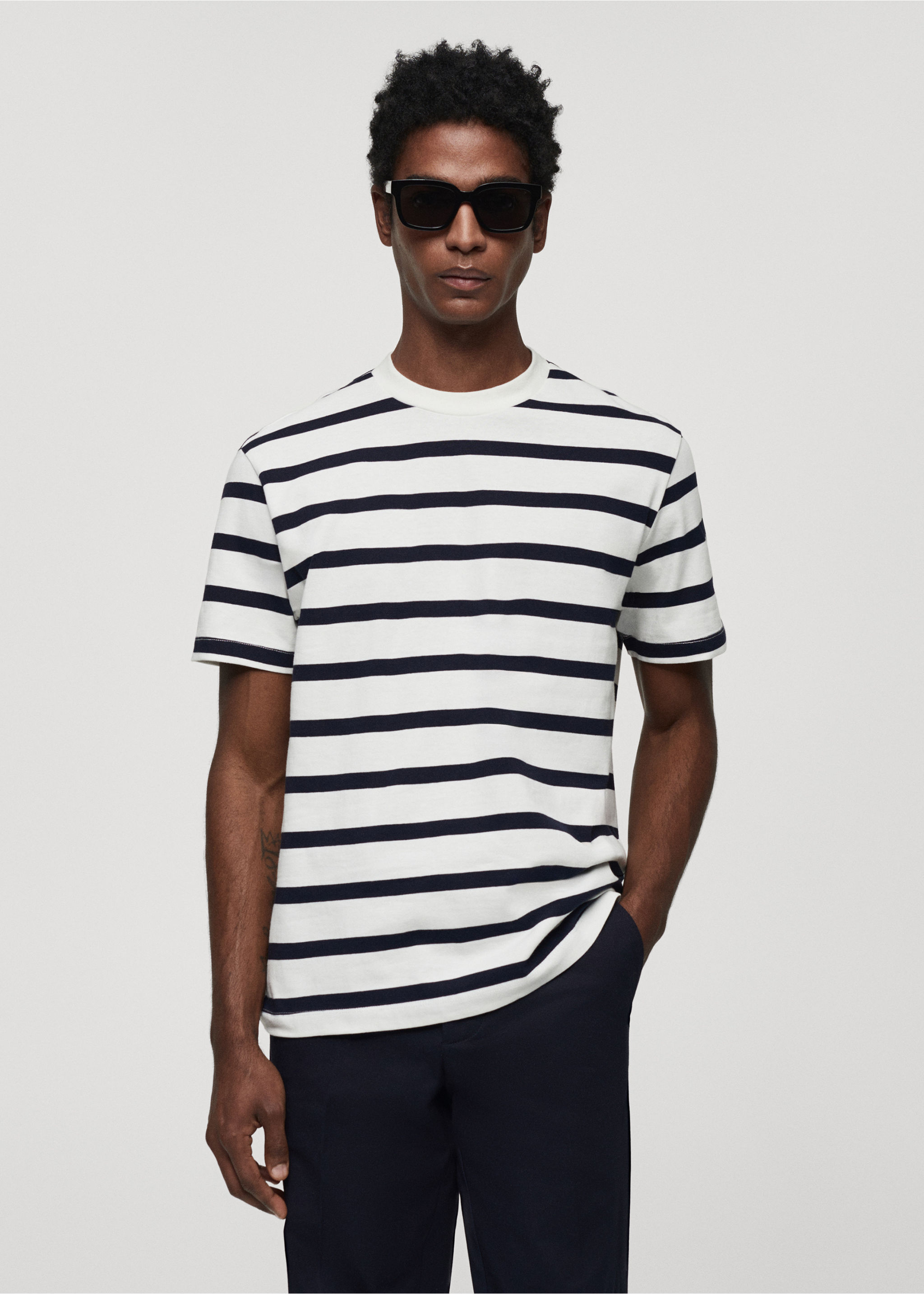 Striped cotton T-shirt - Medium plane