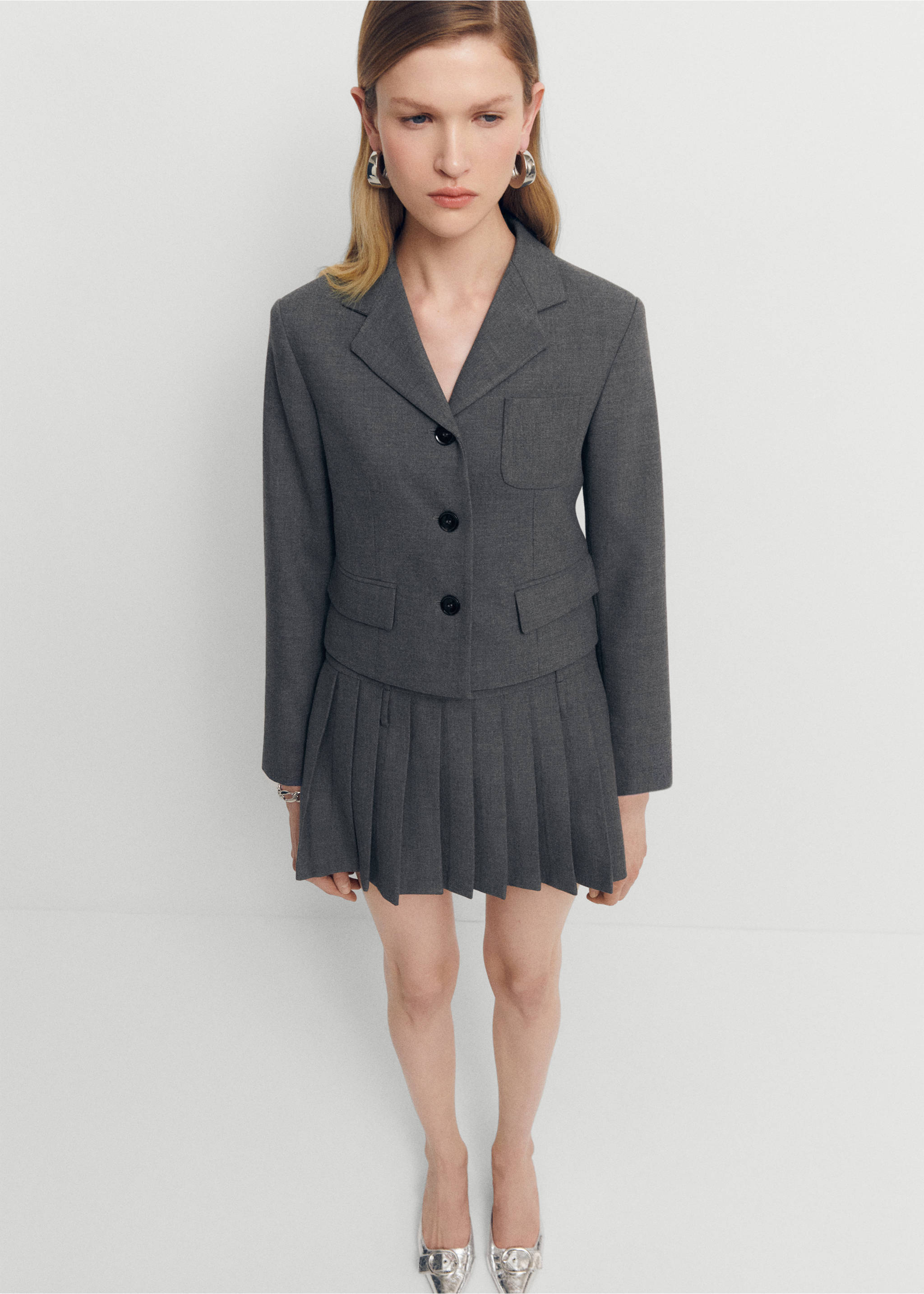 Cropped jacket with pockets - General plane, Grey. Ref: 67034480-00.