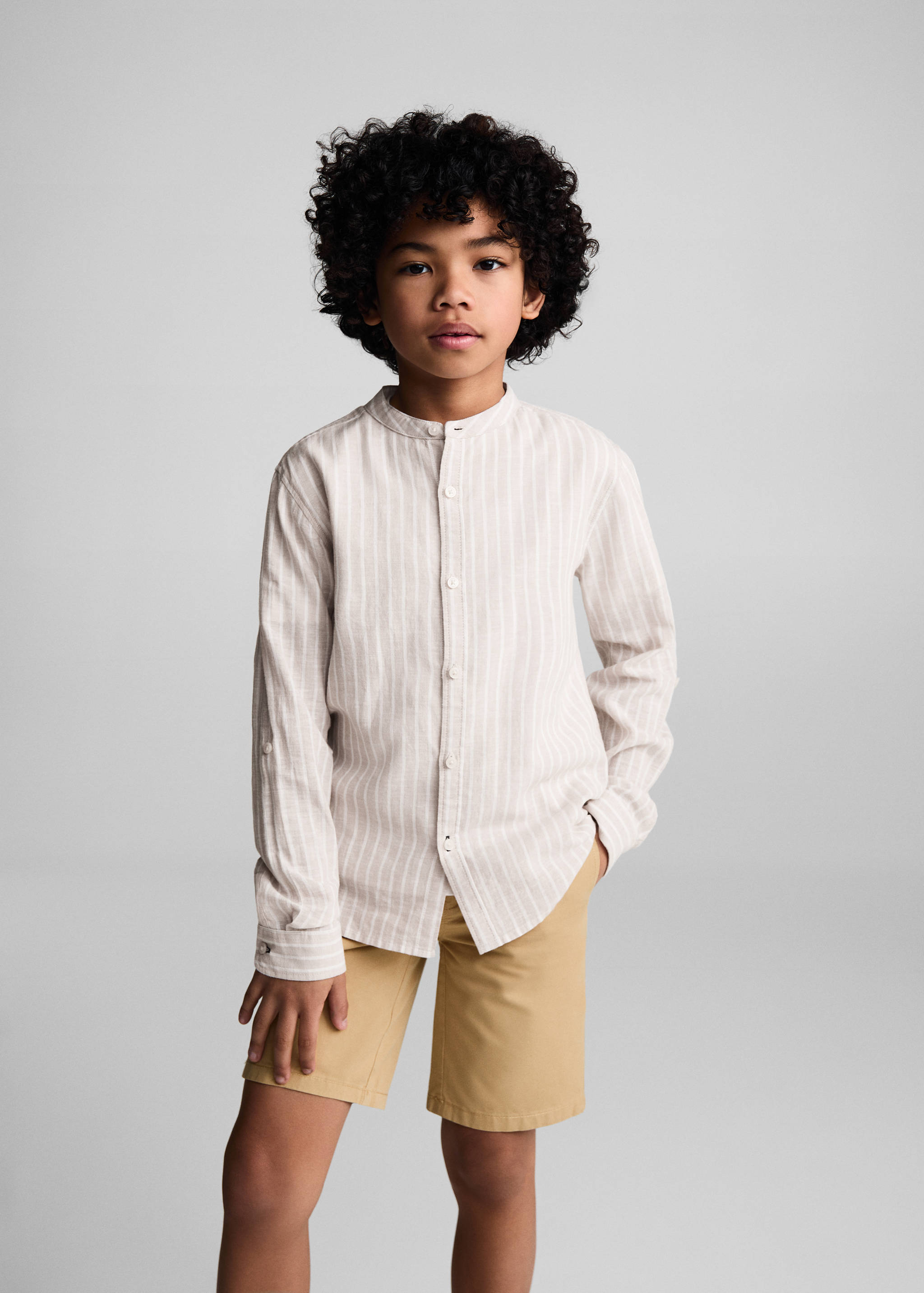 Striped mandarin-collar linen shirt - Medium plane