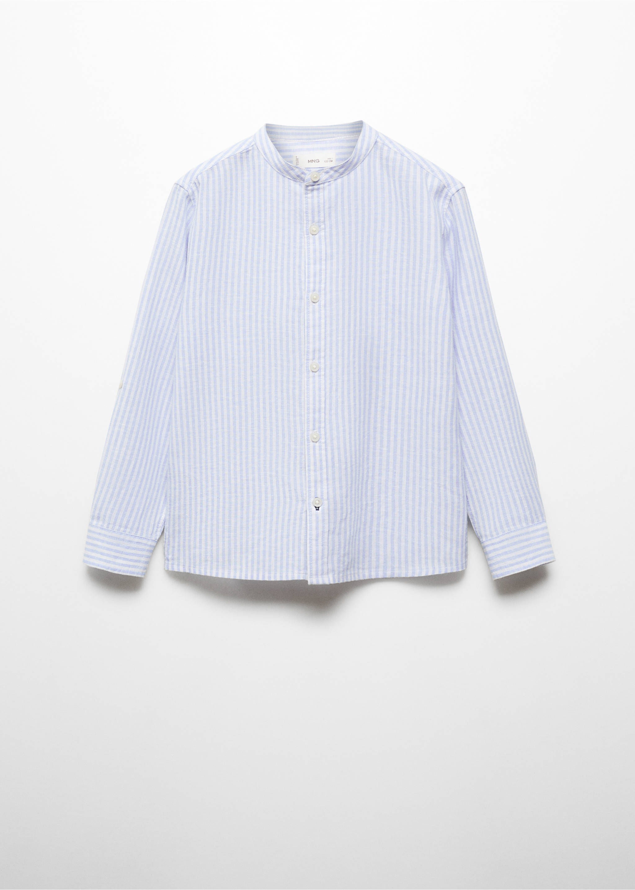 Striped mandarin-collar linen shirt - Article without model, Sky Blue. Ref: 67034785-00.