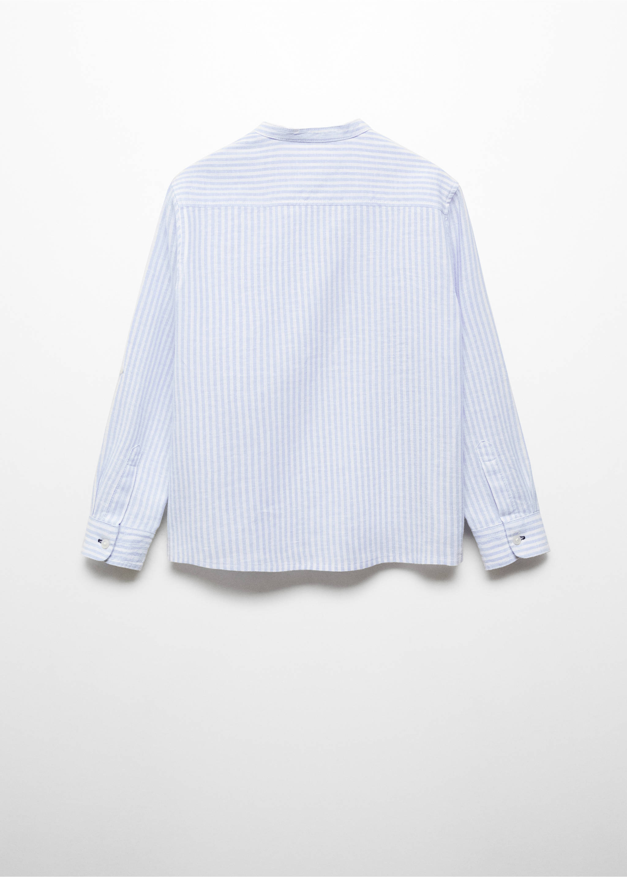 Striped mandarin-collar linen shirt - Reverse of the article, Sky Blue. Ref: 67034785-00.