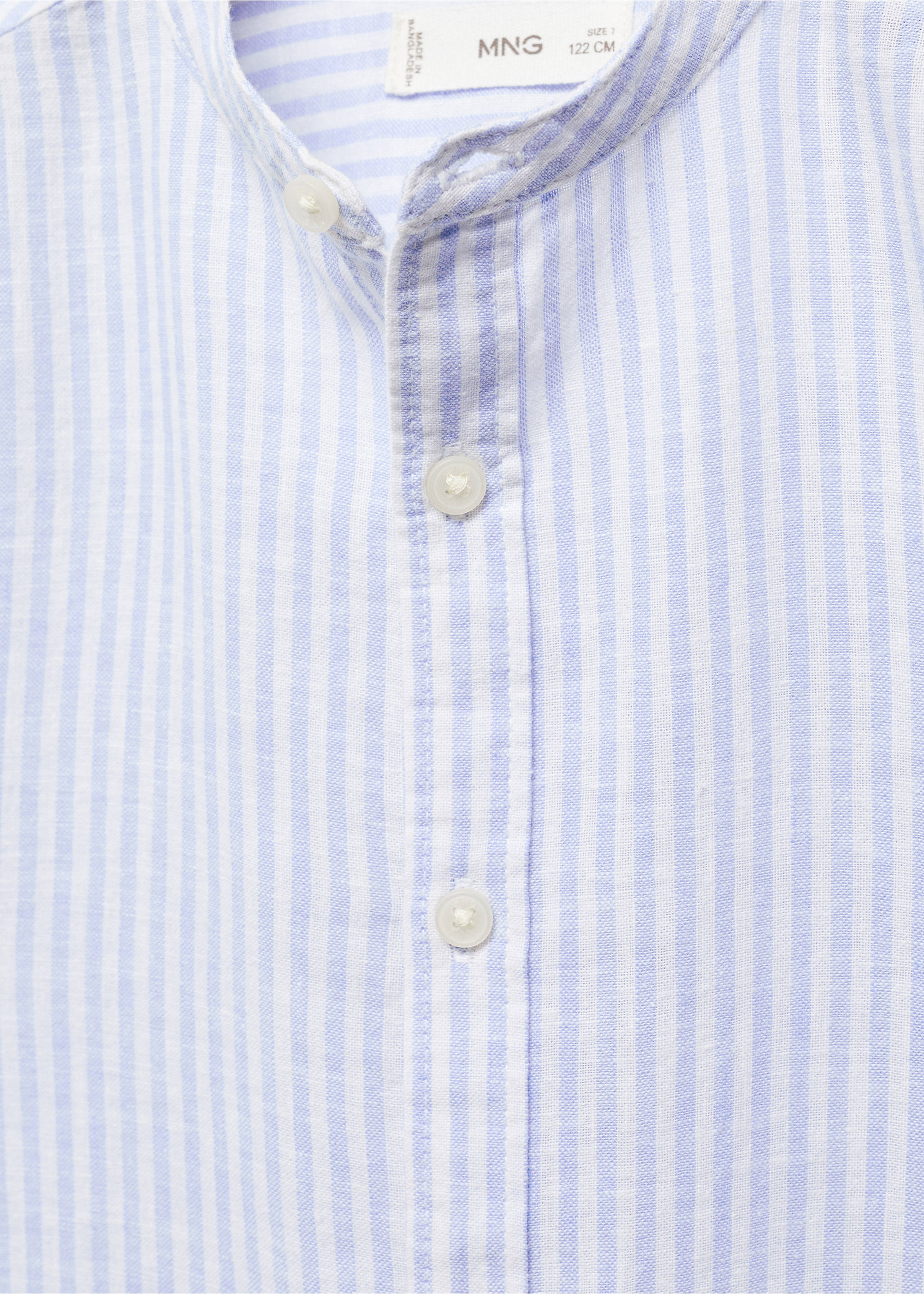 Striped mandarin-collar linen shirt - Details of the article 8, Sky Blue. Ref: 67034785-00.