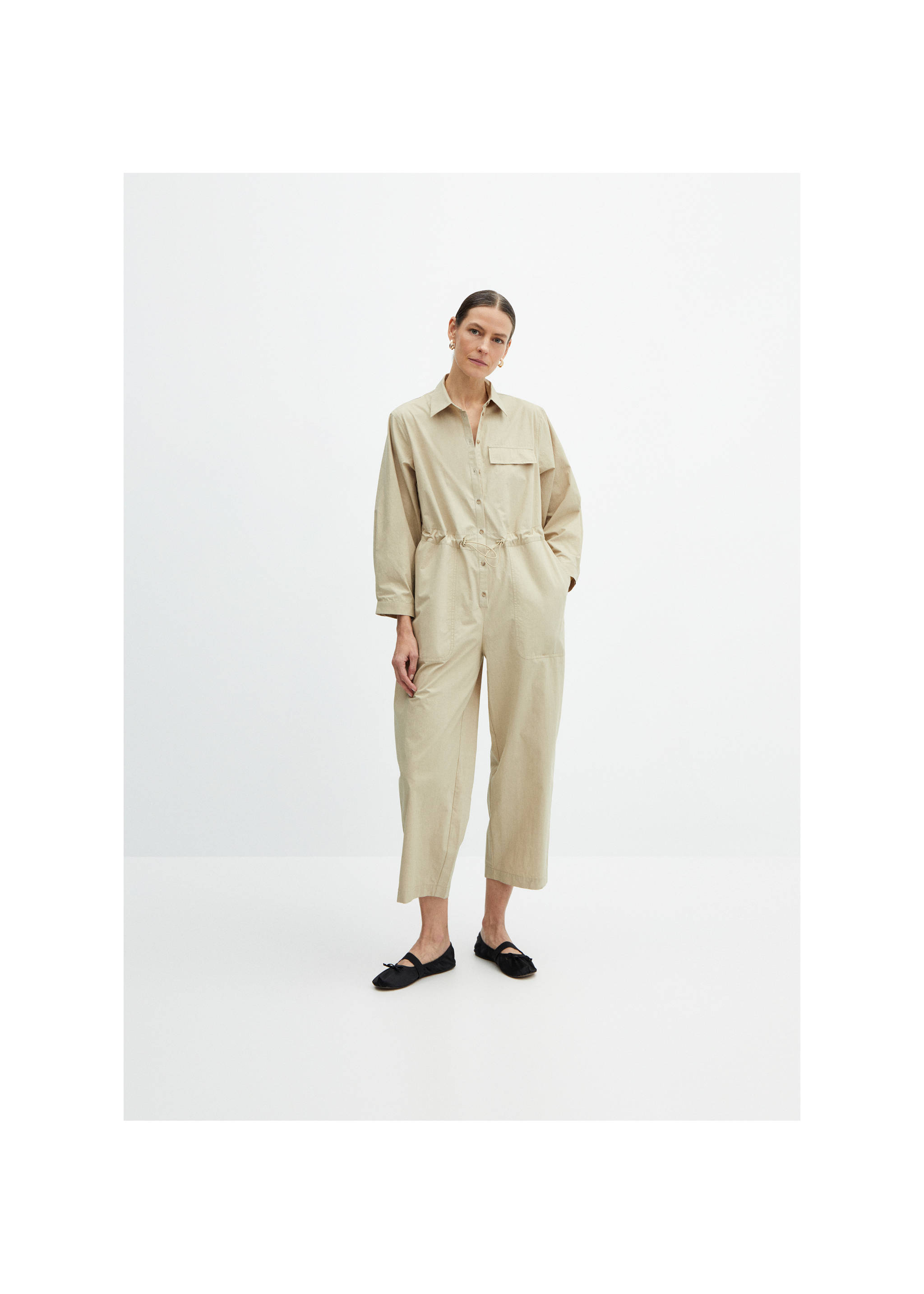 Buttoned long jumpsuit - General plane, Medium Brown. Ref: 67035742-00.