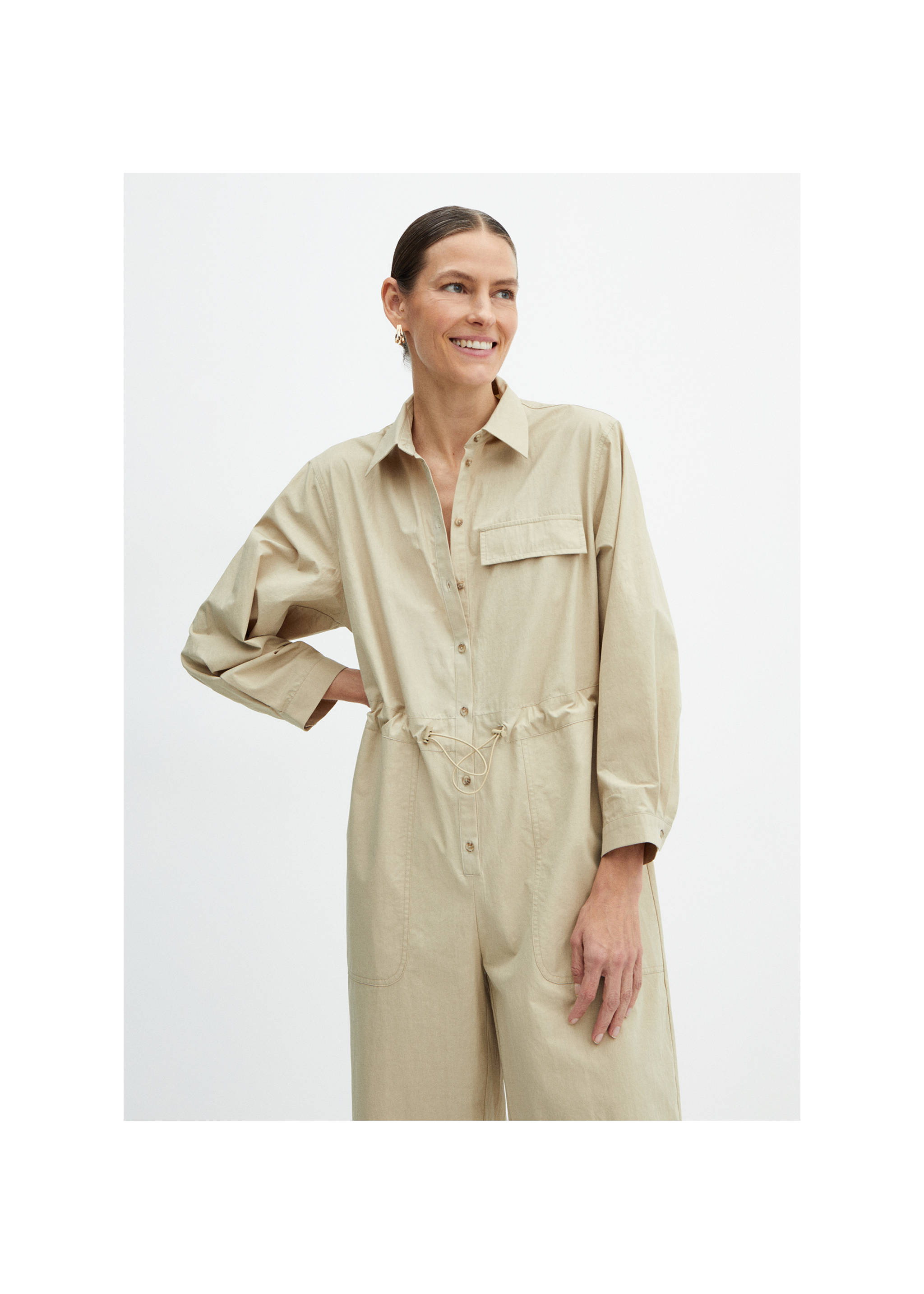 Buttoned long jumpsuit - Medium plane, Medium Brown. Ref: 67035742-00.