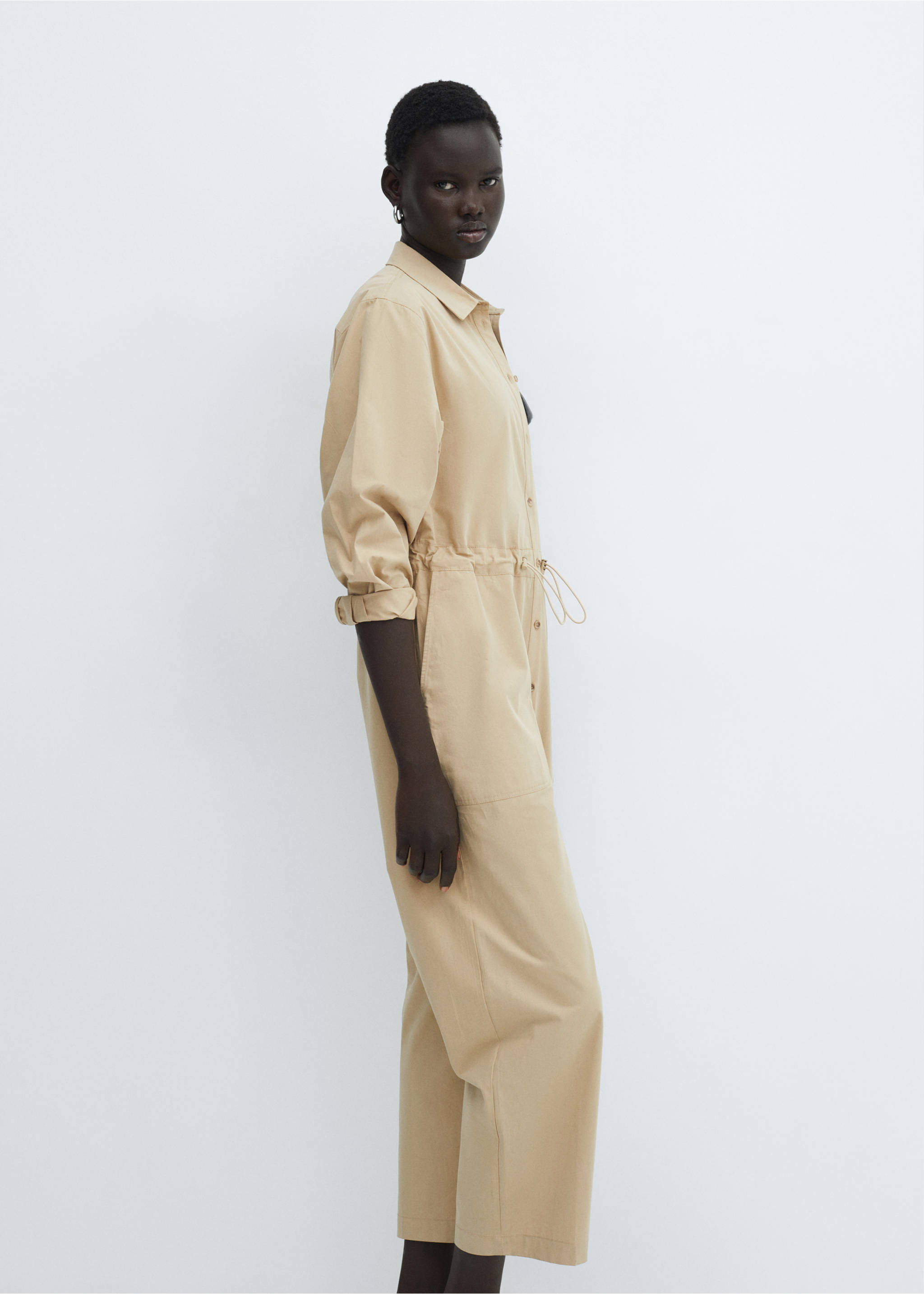 Buttoned long jumpsuit - Details of the article 2, Medium Brown. Ref: 67035742-00.