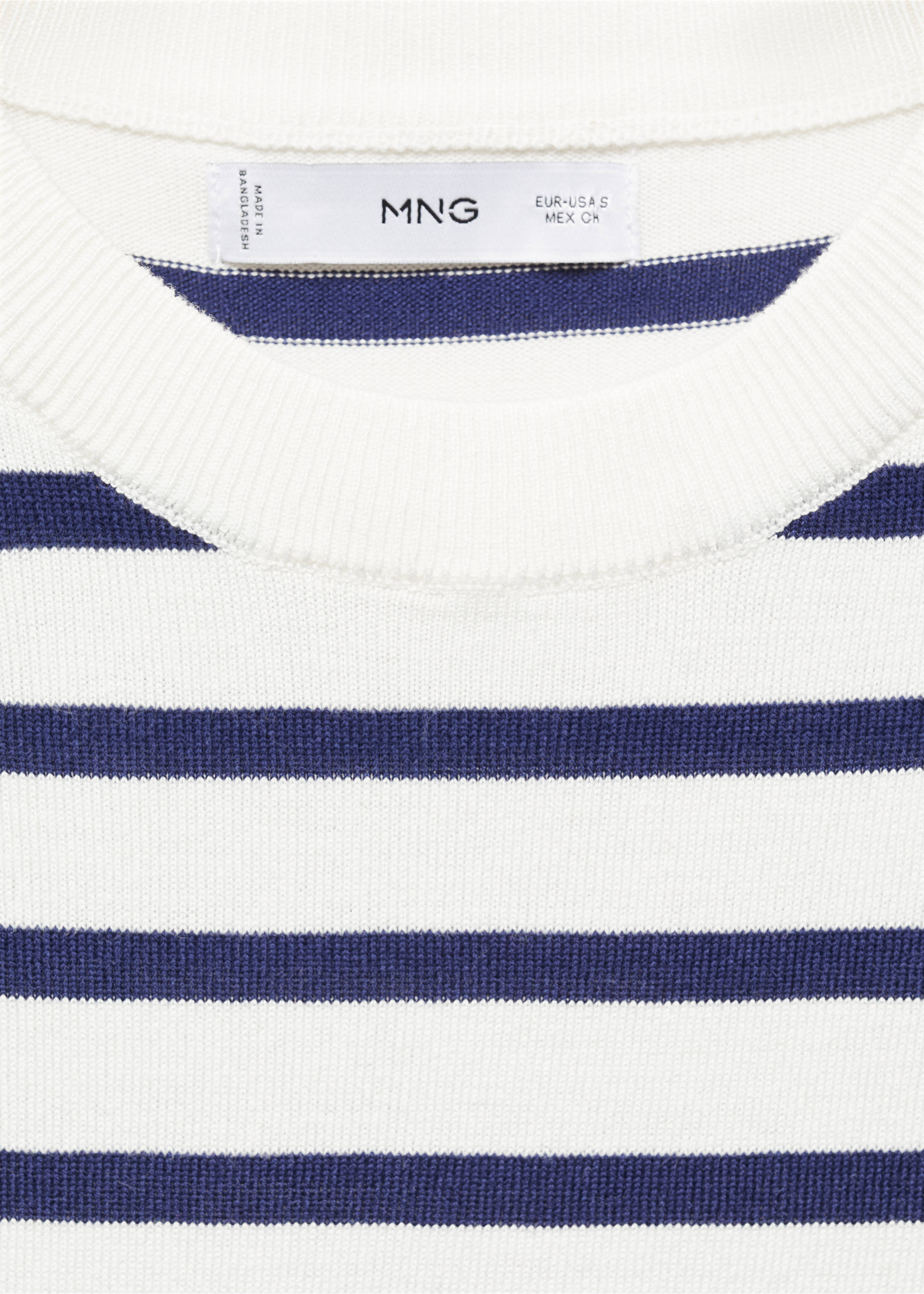 Striped short-sleeved sweater - Details of the article 8, Dark Navy. Ref: 67035746-00.