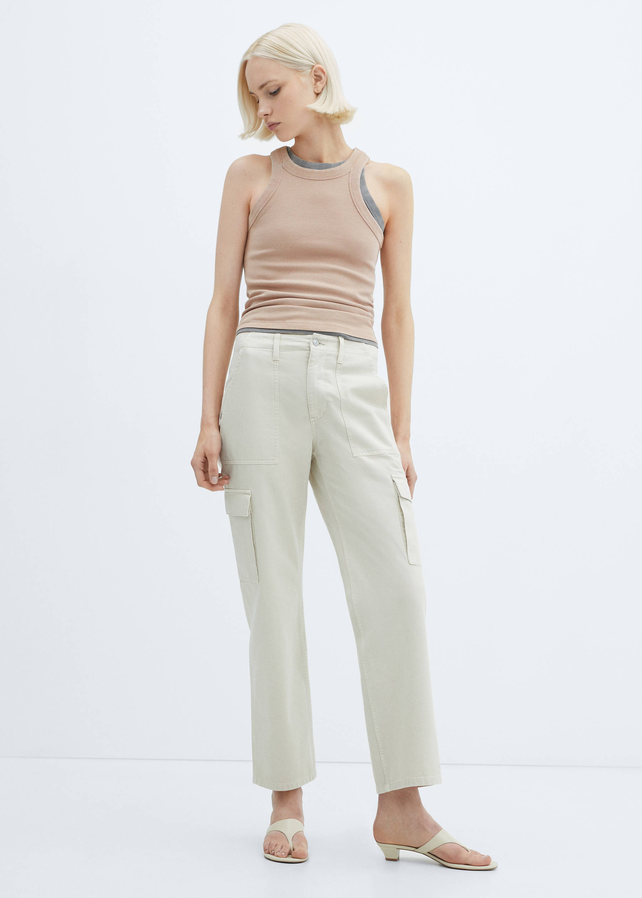 Washed ribbed cotton top - General plane