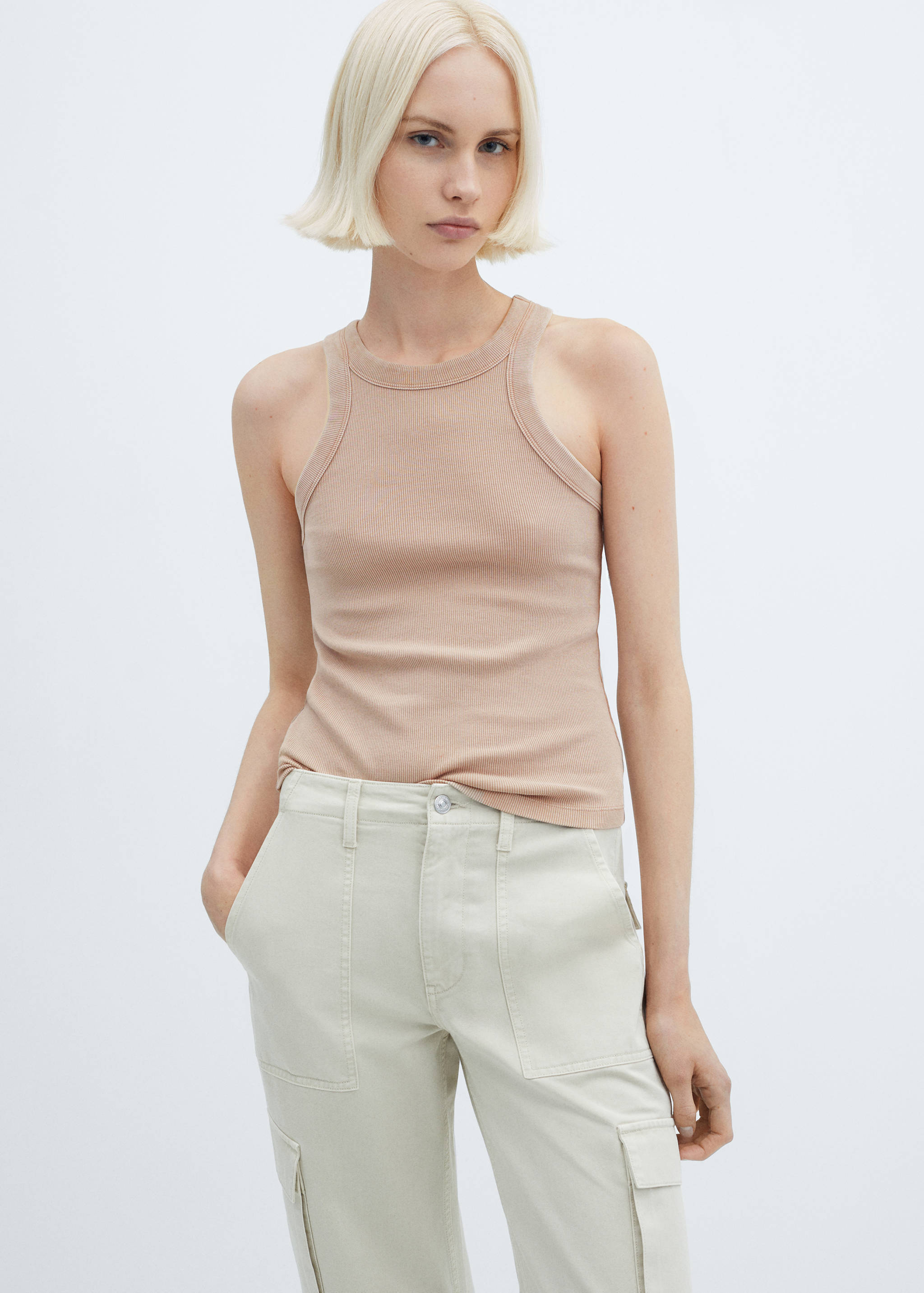 Washed ribbed cotton top - Medium plane