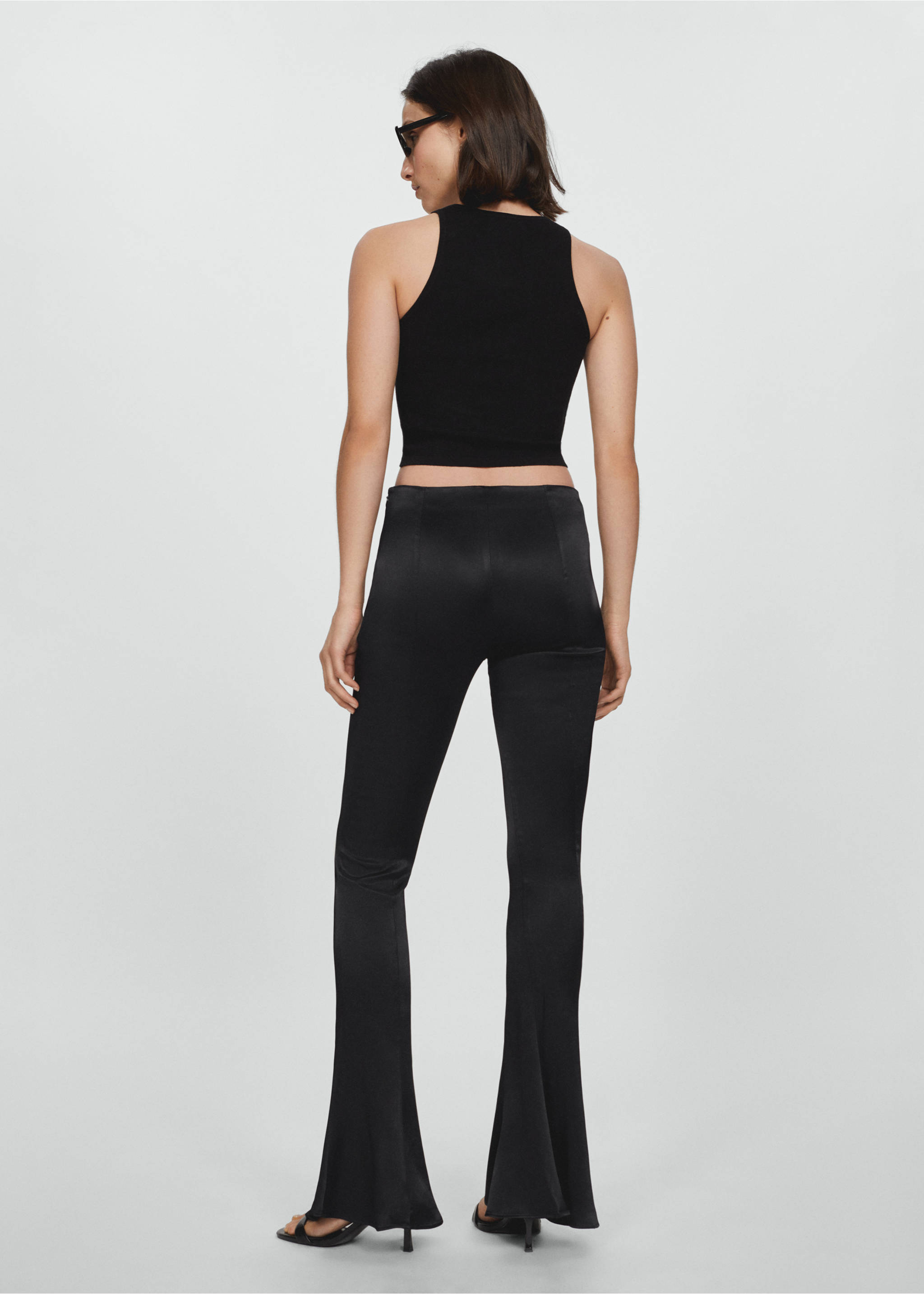 Flared satin trousers - Reverse of the article, Black. Ref: 67035754-00.