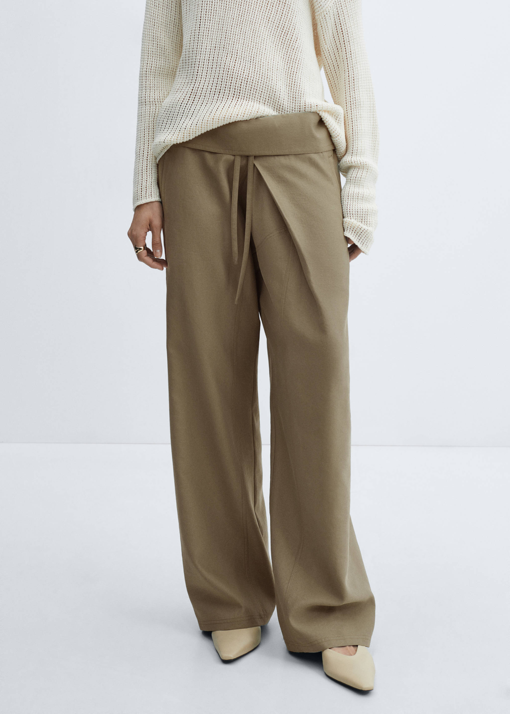 Wide leg trousers with turn-up waist - Medium plane