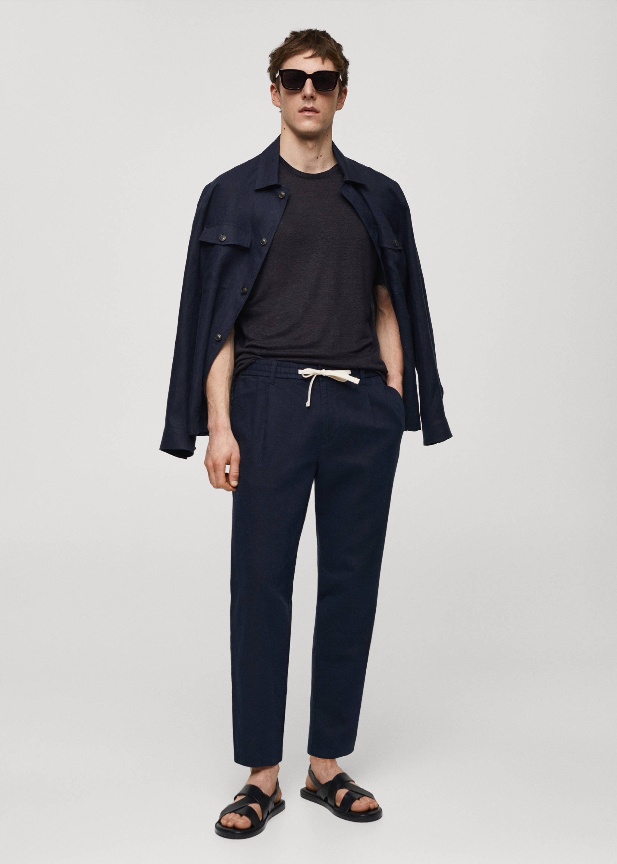 Slim-fit trousers with drawstring - General plane