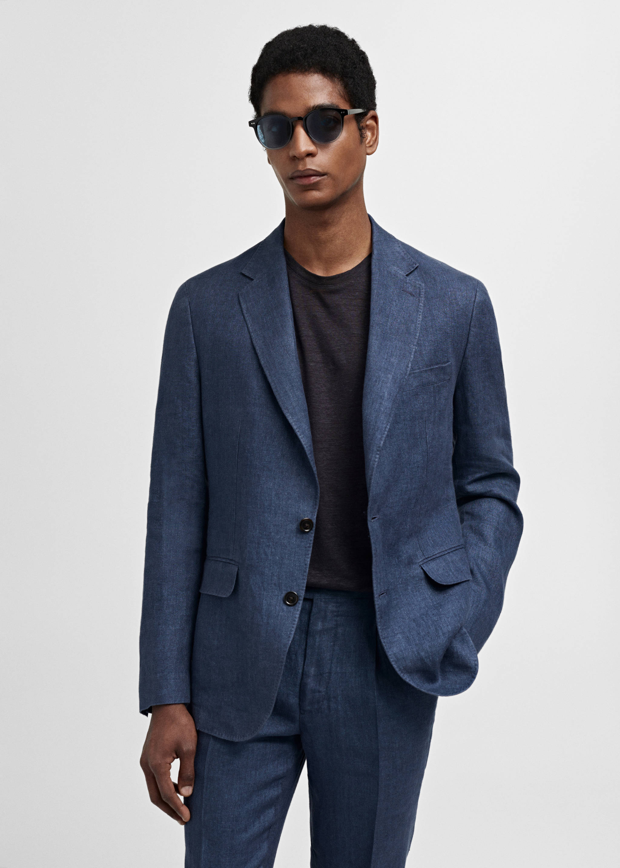 Slim-fit suit jacket in 100% herringbone linen - Medium plane
