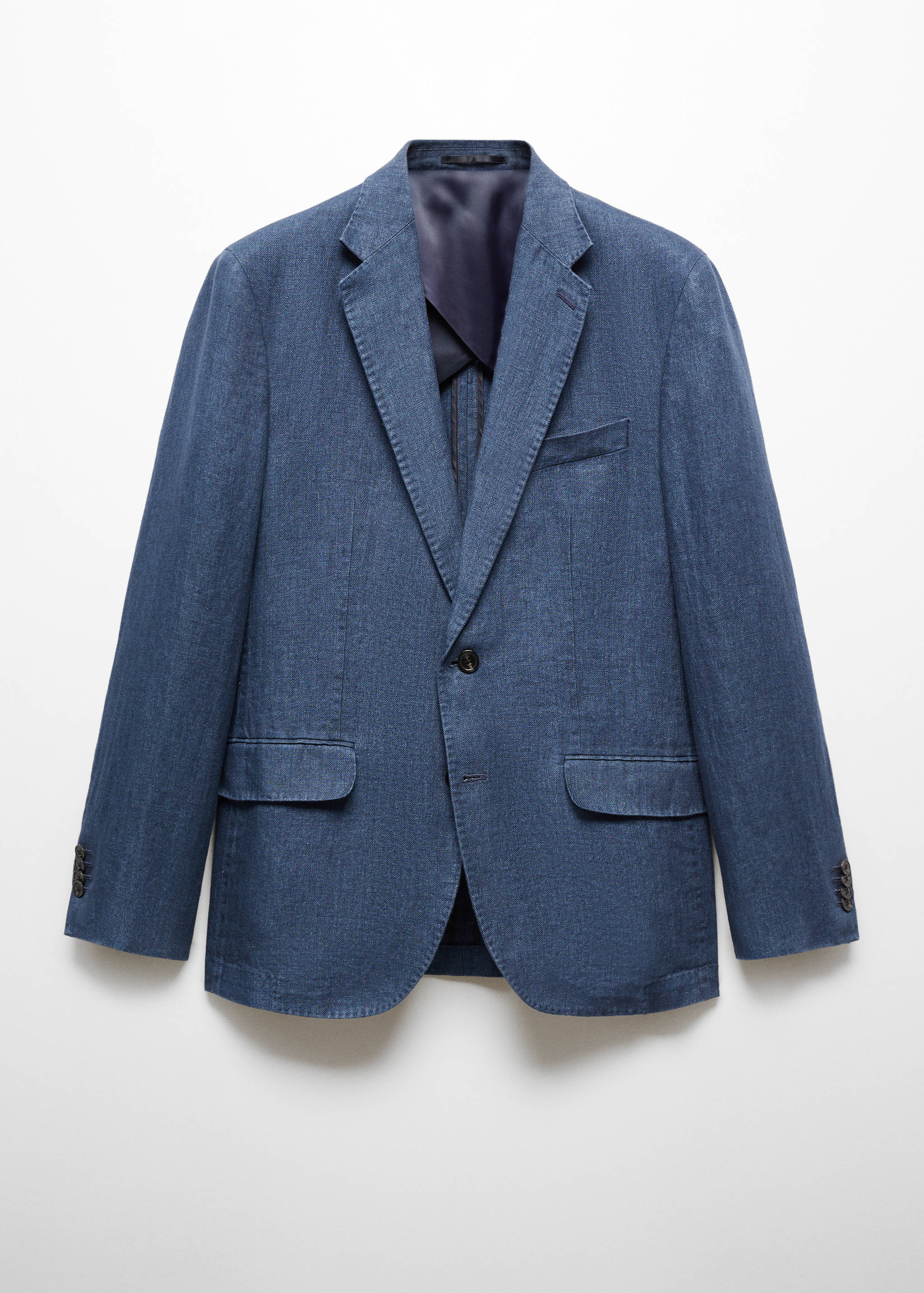 Oblekové sako slim fit se vzorem rybí kosti 100% len - Zboží bez modelu