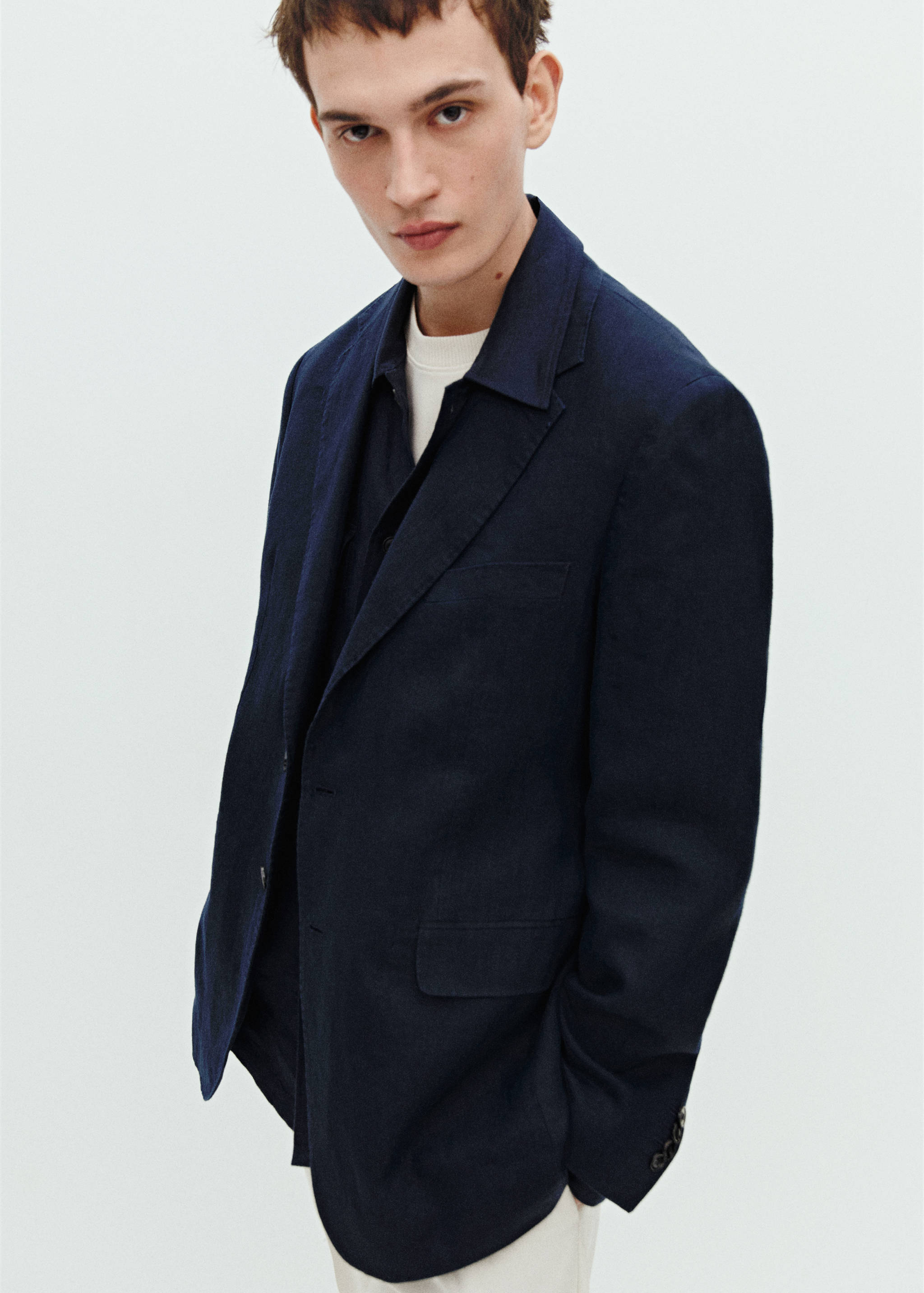 Oblekové sako slim fit 100% len - Detail zboží 5