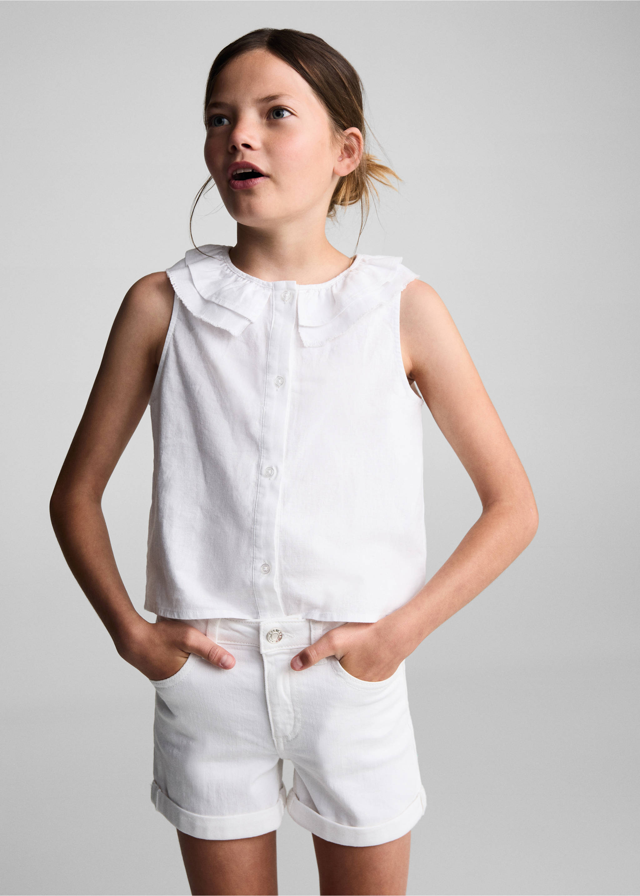 Jeansshorts mit Rollsaum - Mittlere Ansicht, Weiß. Ref: 67036011-00.