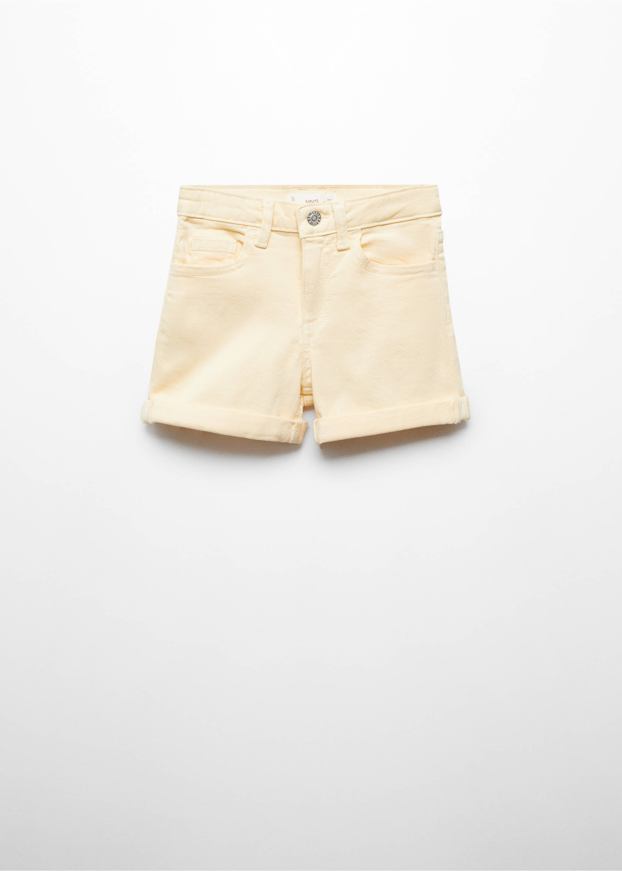 Rolled-up hem denim shorts - Article without model, Pastel Yellow. Ref: 67036011-00.