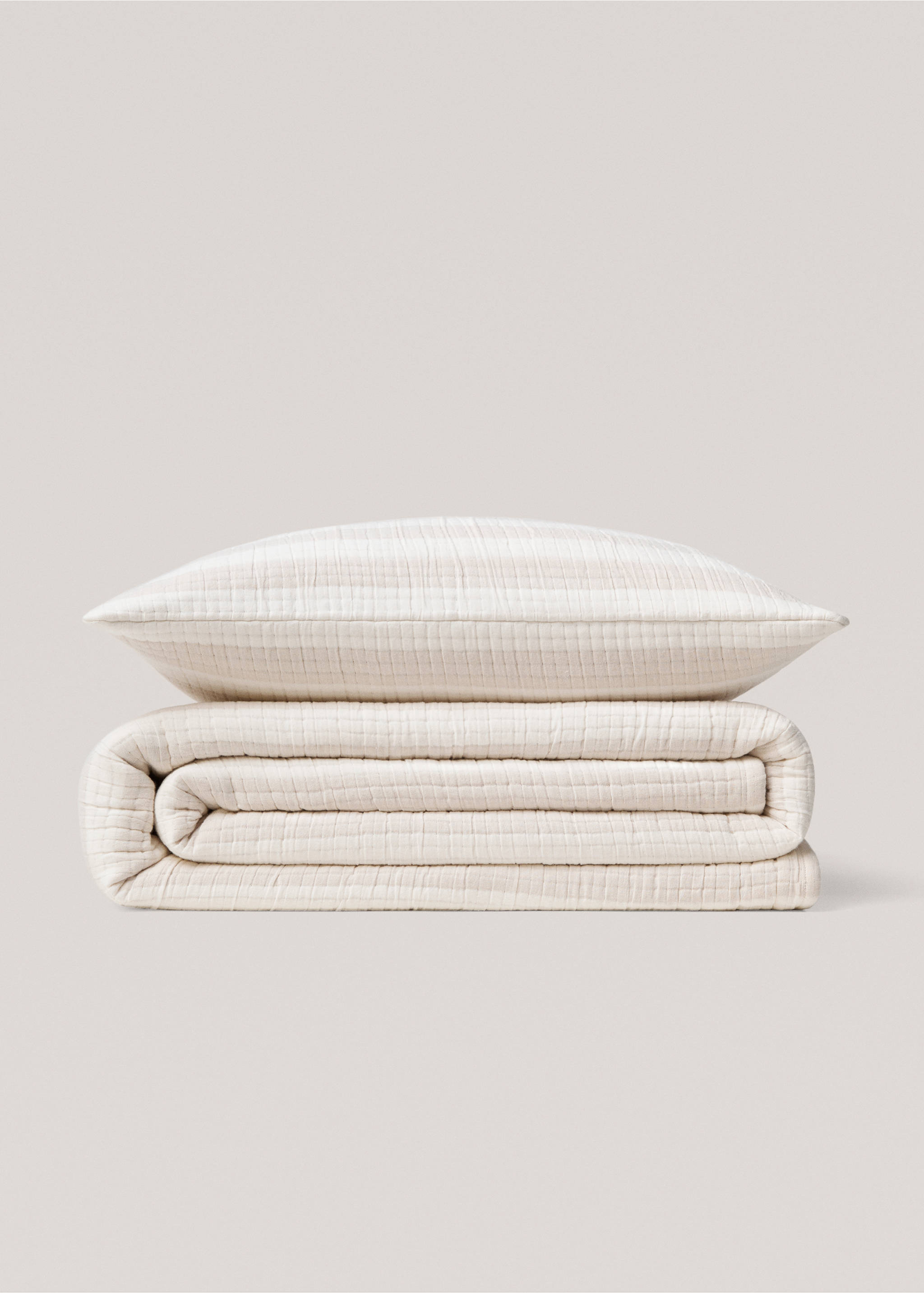 100% cotton striped woven bedspread - Details of the article 3, Sand. Ref: 67036014-00.