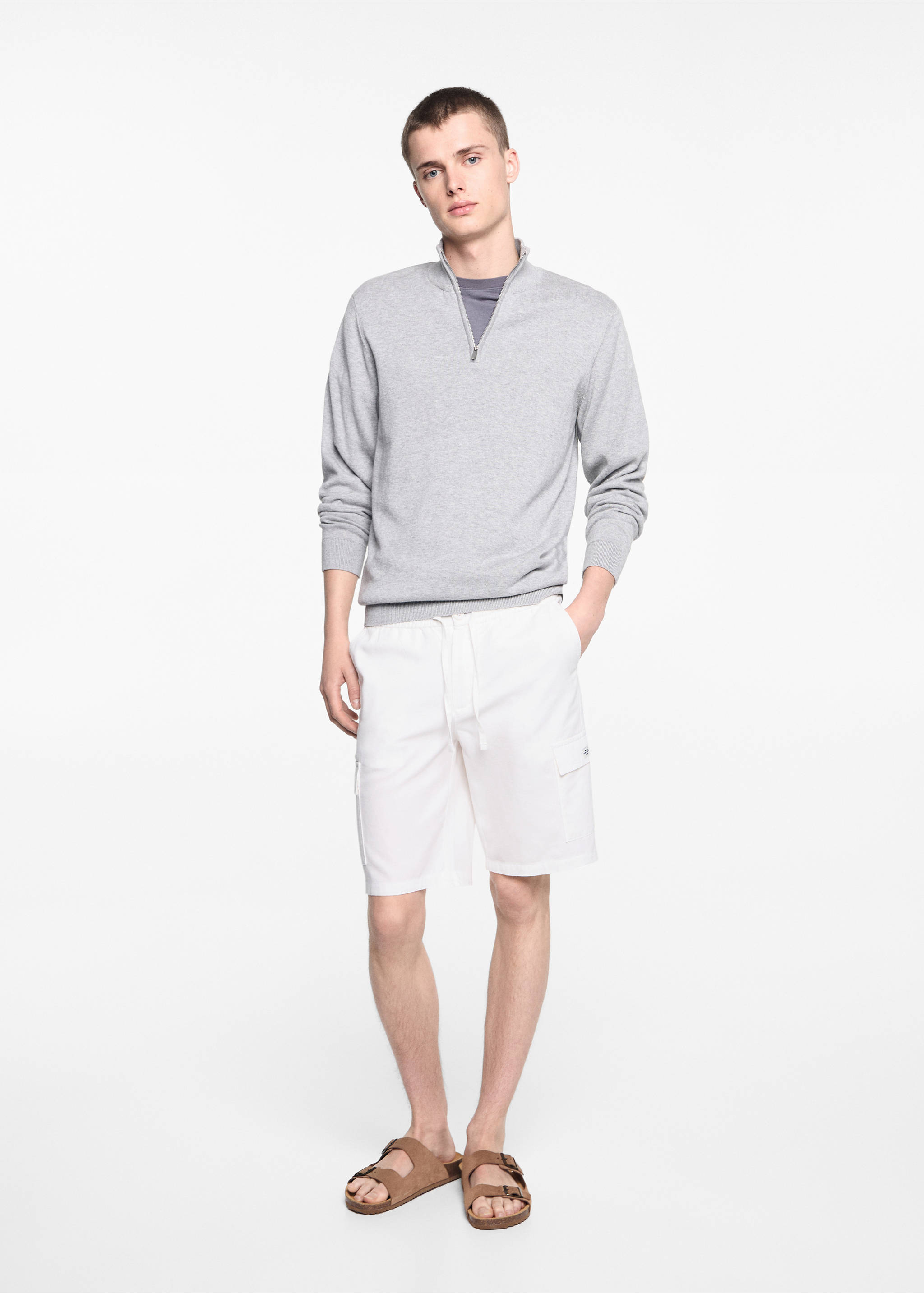 Bermudas lino bolsillos cargo - Plano general, Blanco roto. Ref: 67036016-00.