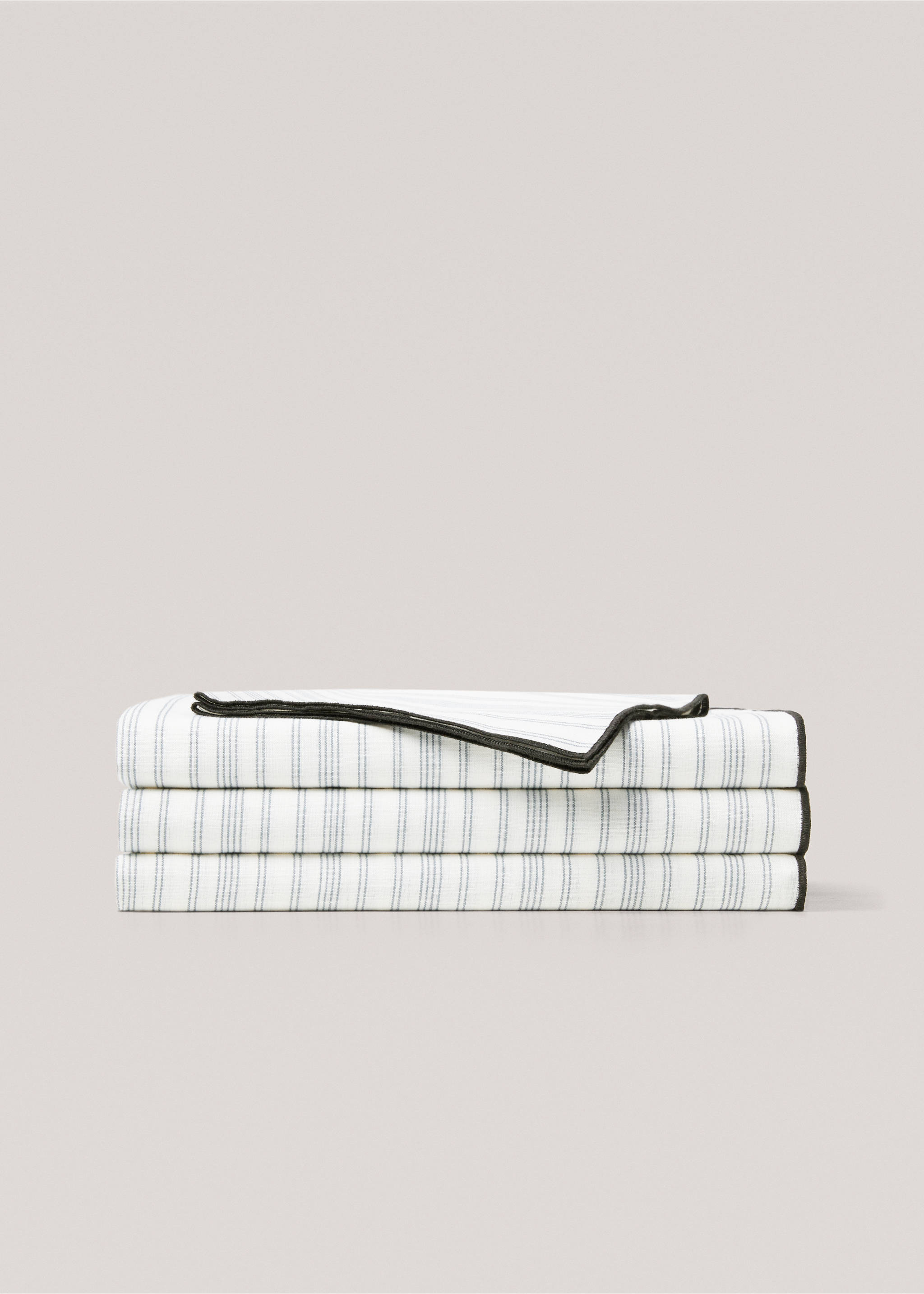 Striped cotton linen tablecloth with trim 170x250cm - Article without model, Ecru. Ref: 67036020-00.