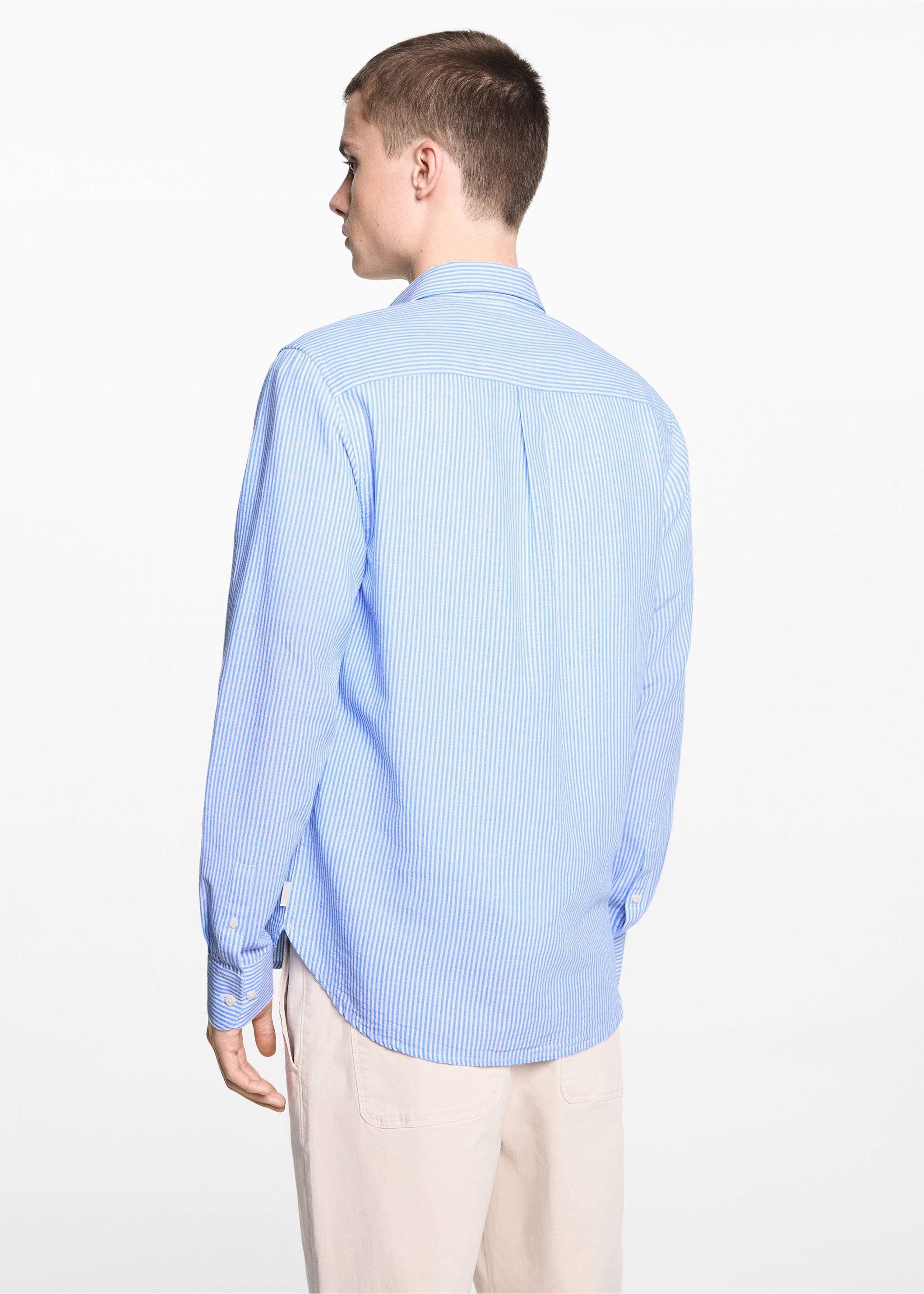 Camisa lino rayas - Reverso del artículo, Azul. Ref: 67036045-00.