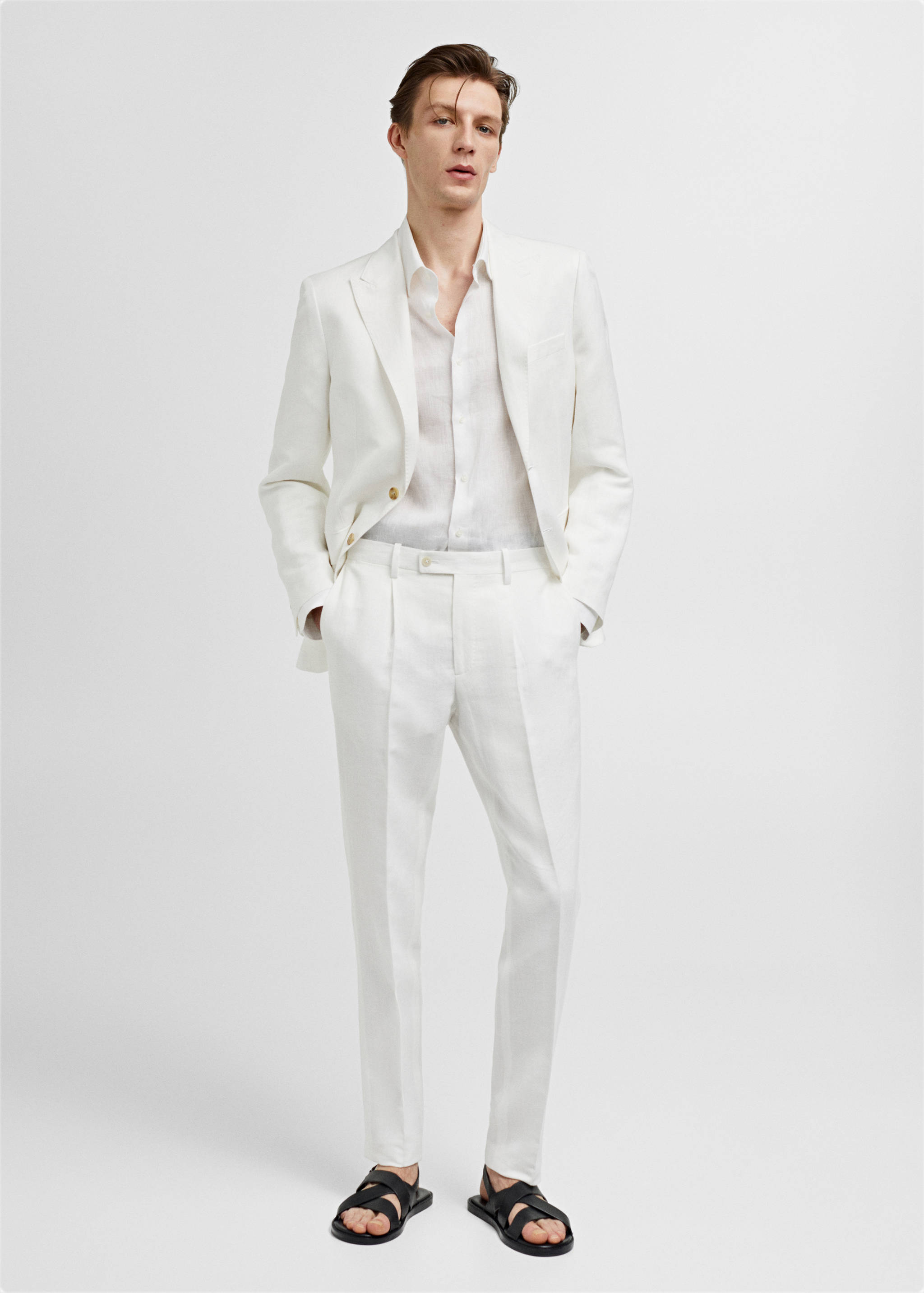 Slim-fit cotton and linen suit trousers - General plane
