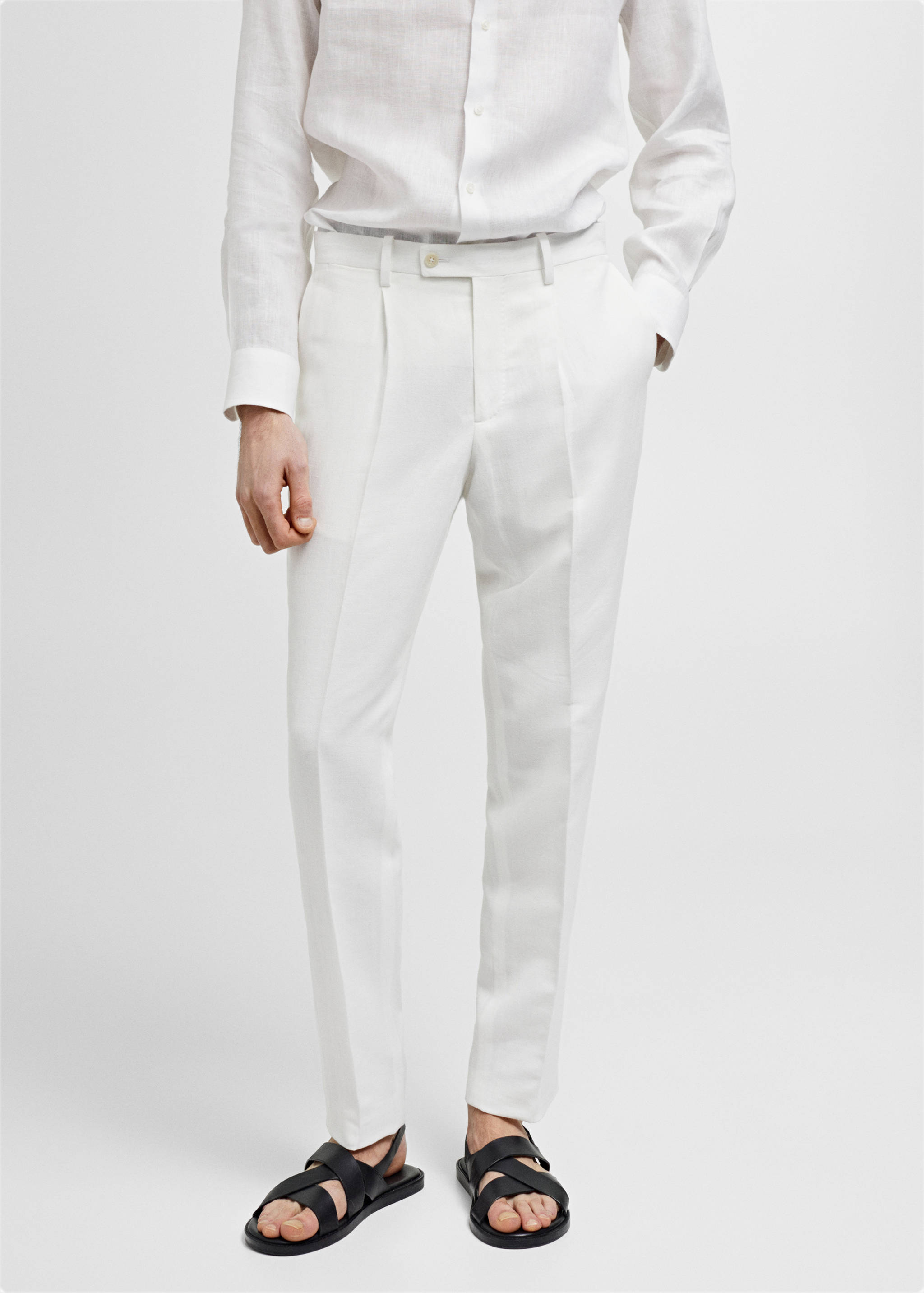 Slim-fit cotton and linen suit trousers - Medium plane