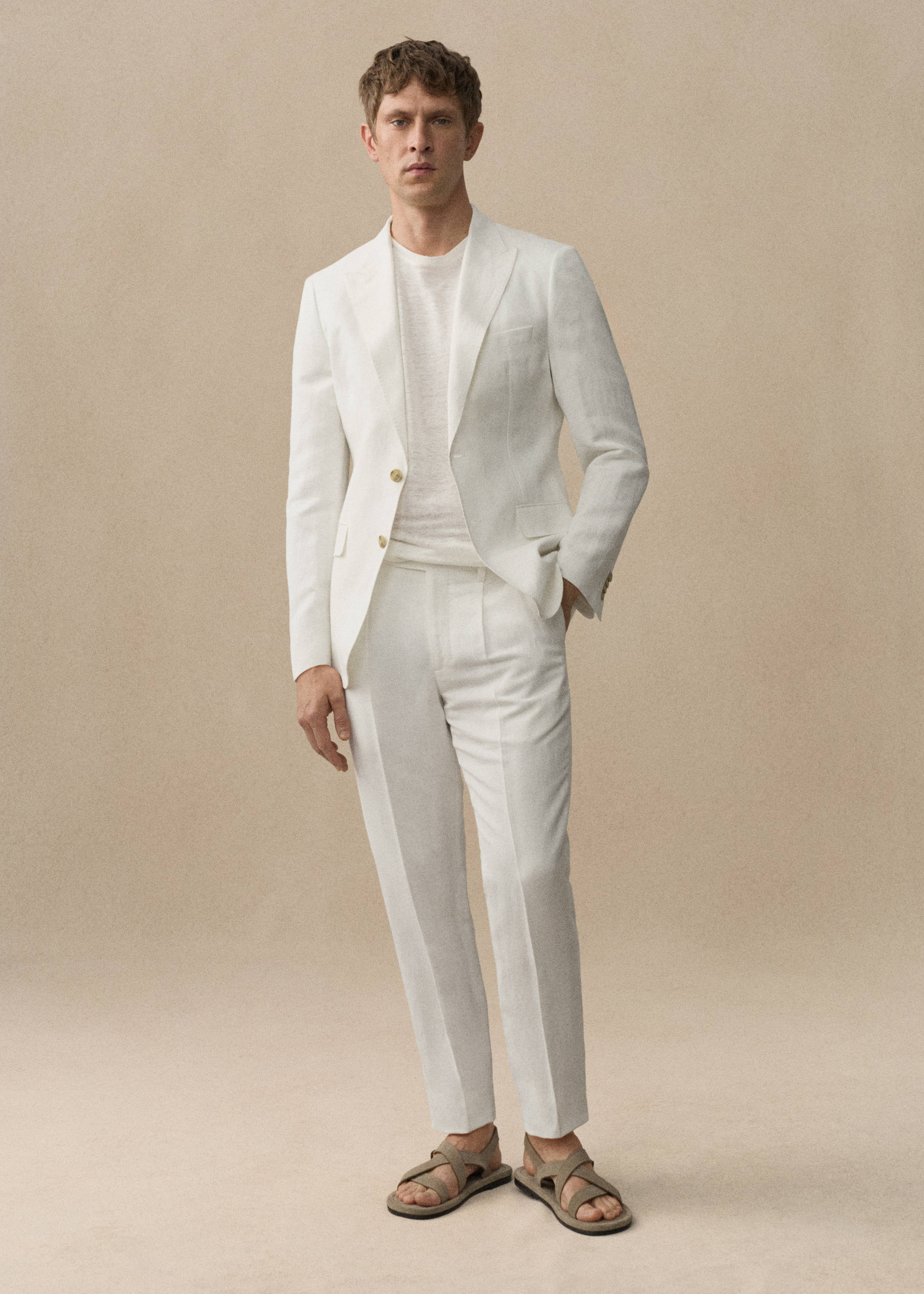Slim-fit cotton and linen suit trousers - Details of the article 5