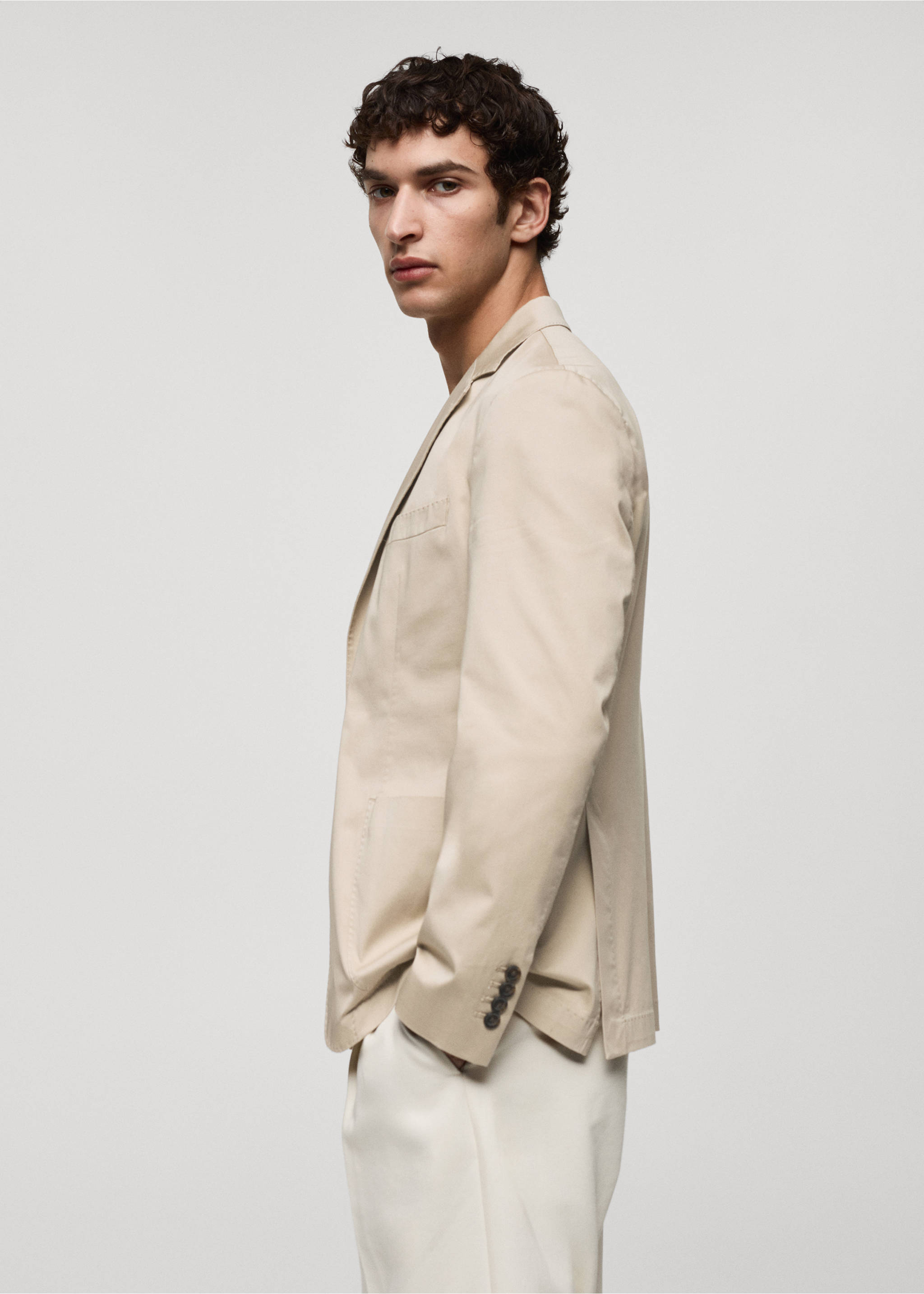 Slim fit cotton blazer - Details of the article 2, Beige. Ref: 67036314-00.