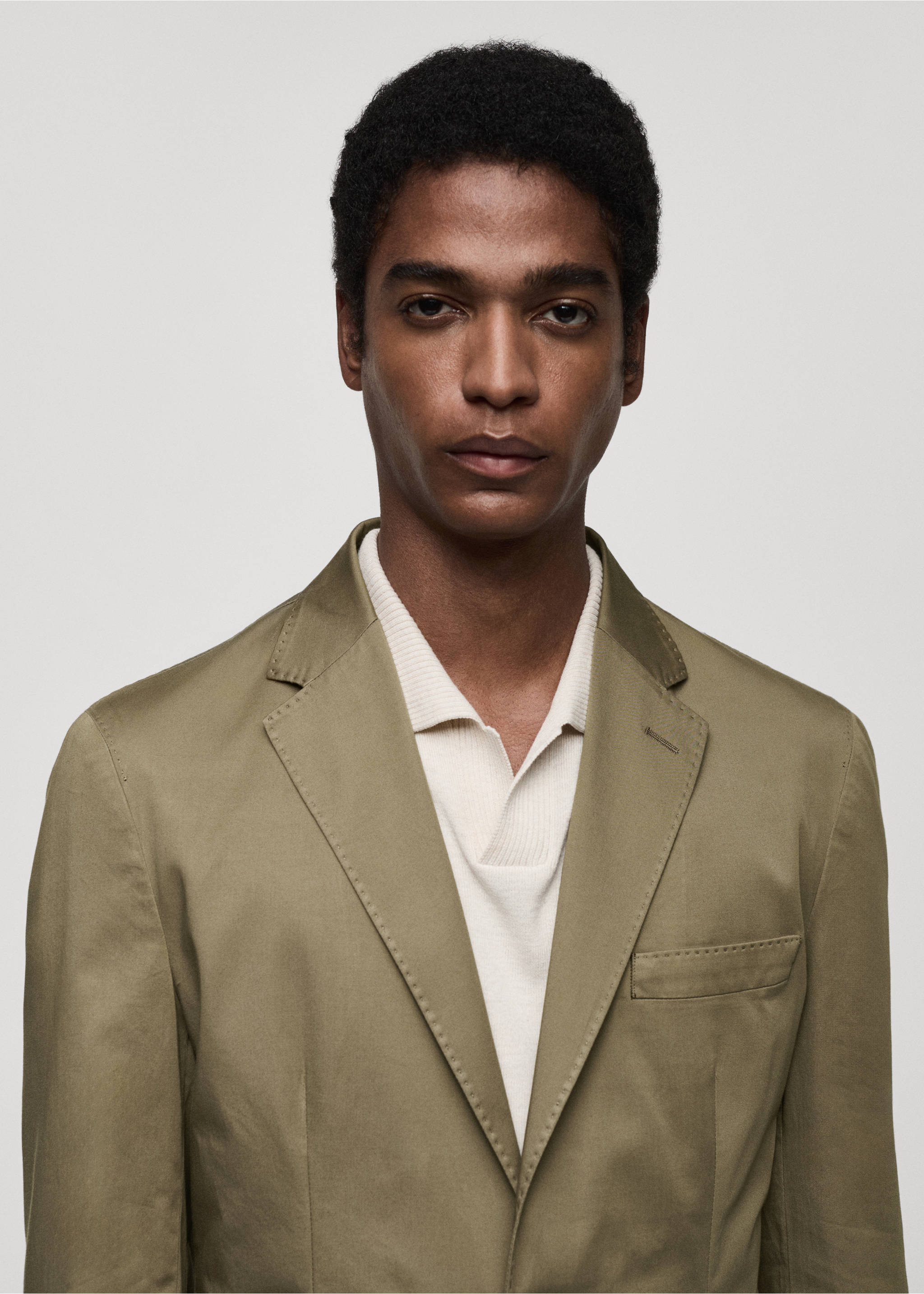 Slim Fit-Blazer aus Baumwolle - Detail des Artikels 1, Khaki. Ref: 67036314-00.