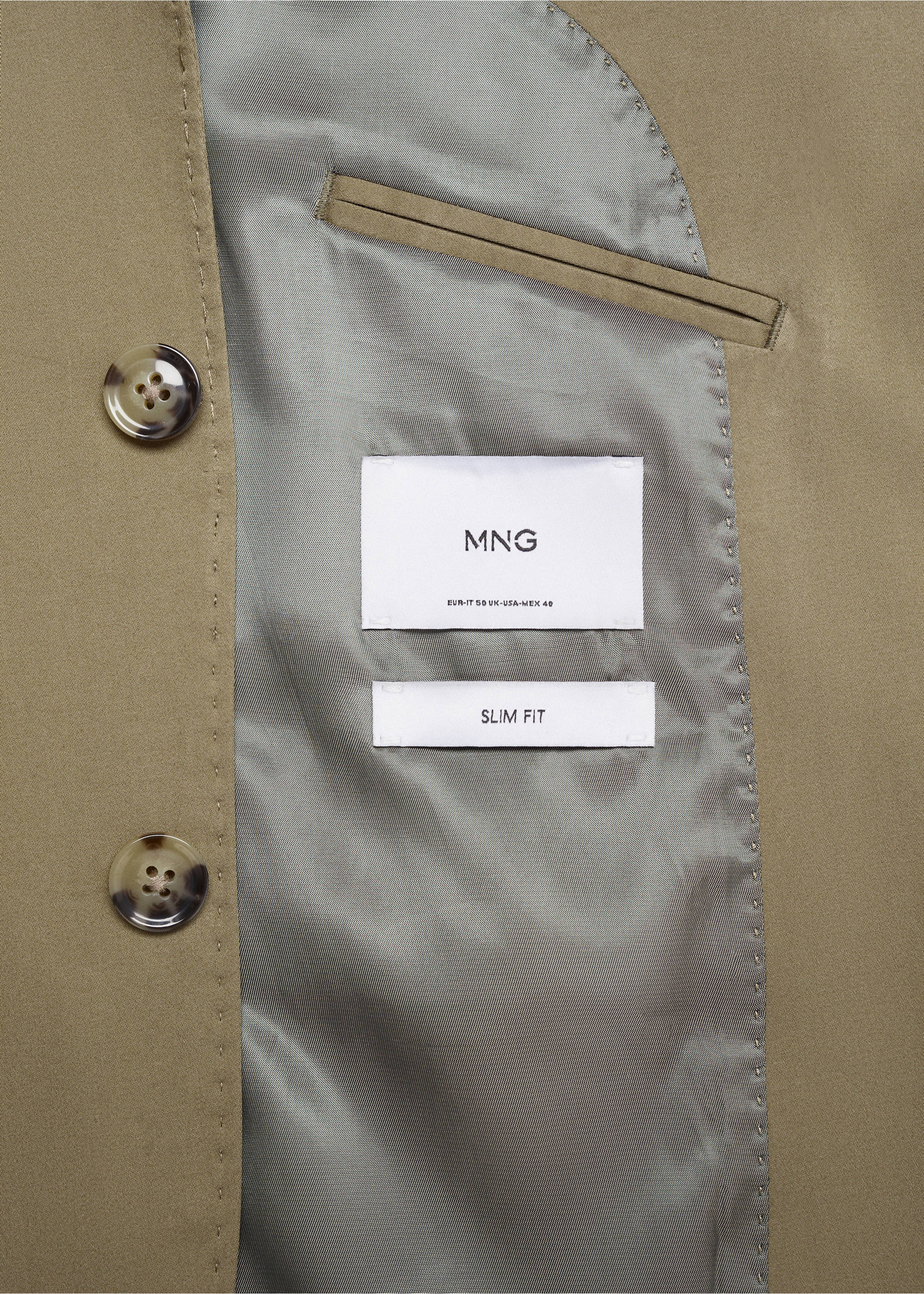 Slim Fit-Blazer aus Baumwolle - Detail des Artikels 0, Khaki. Ref: 67036314-00.