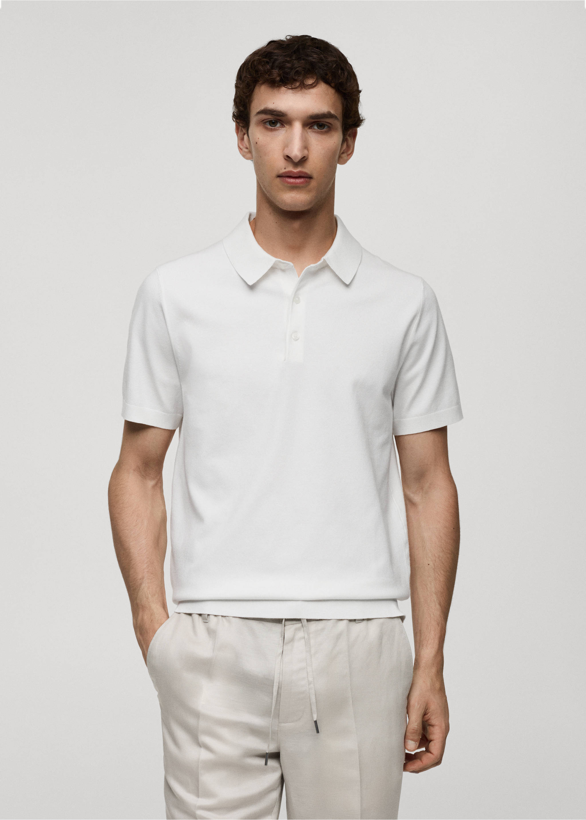 Fine-knit polo shirt - Medium plane, White. Ref: 67036315-00.