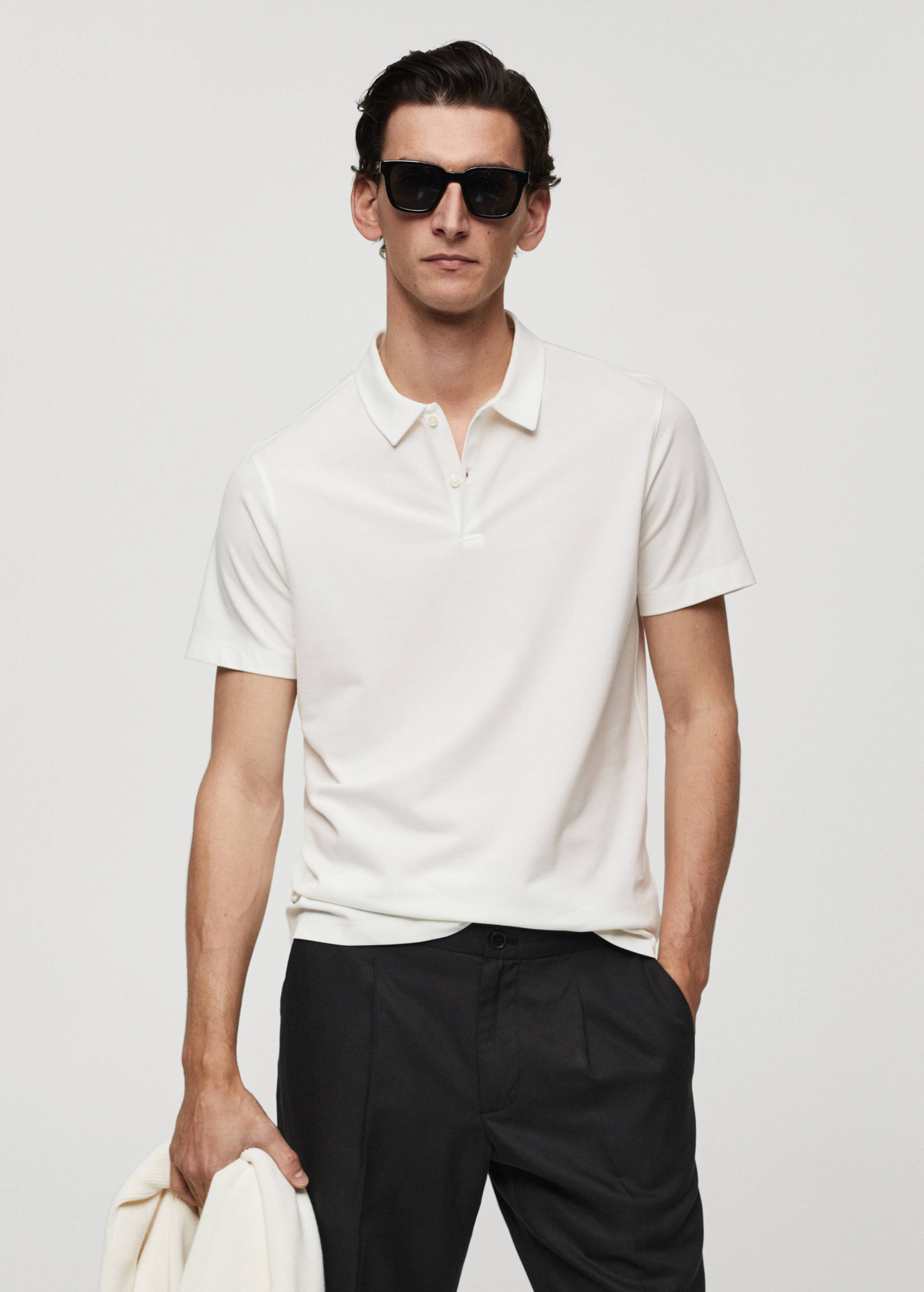 Slim-fit cotton piqué textured polo shirt - Medium plane